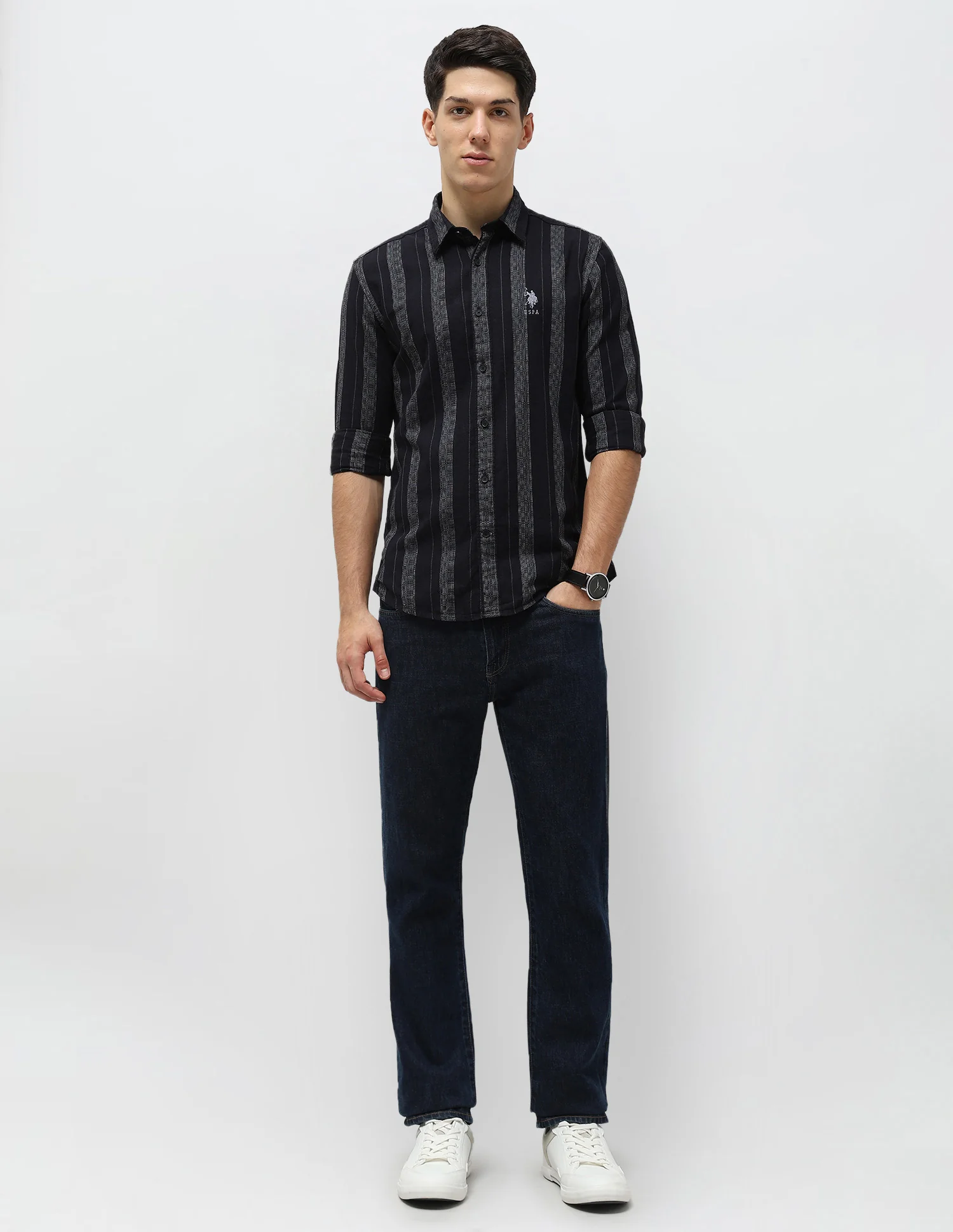 Vertical Striped Self Design Dobby Shirt - Image 3