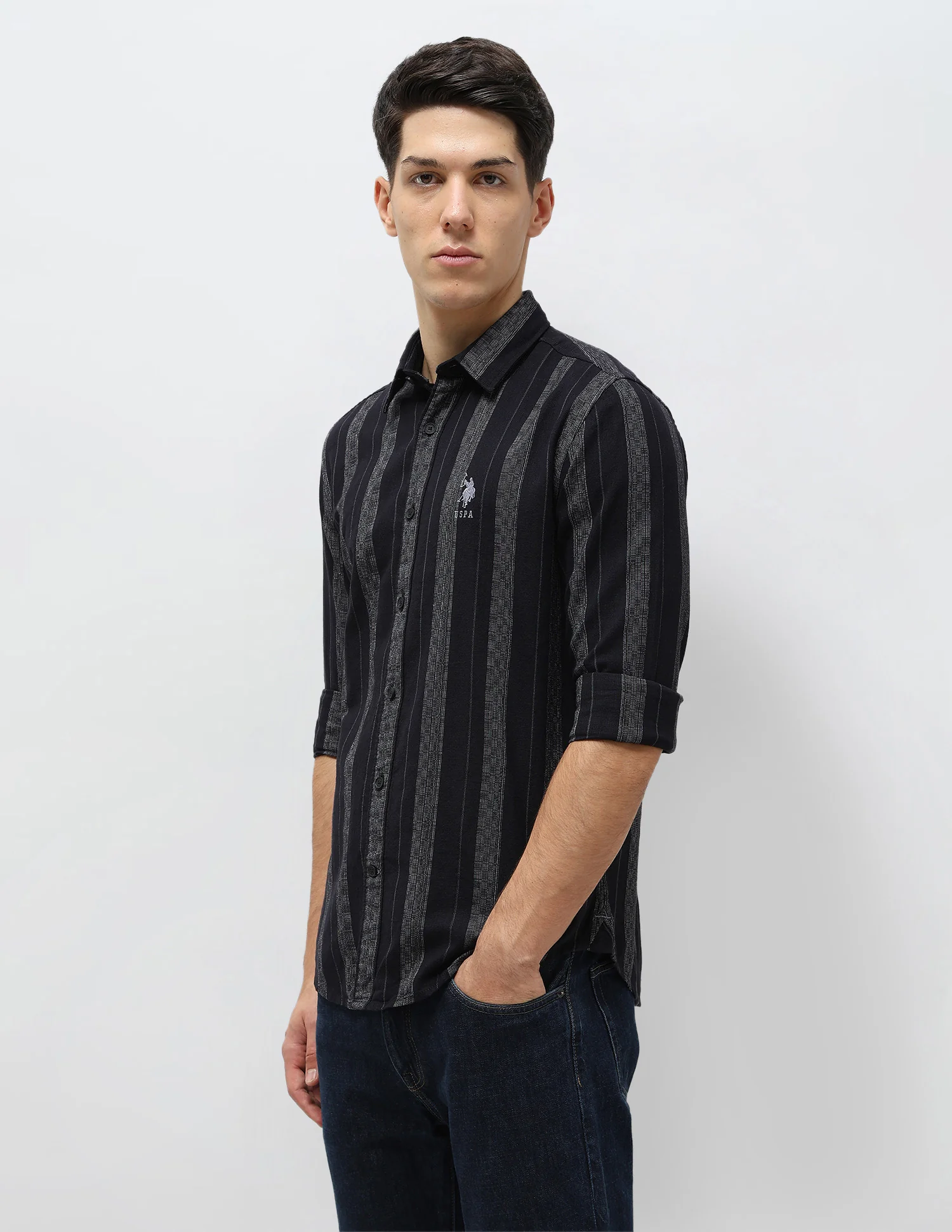 Vertical Striped Self Design Dobby Shirt - Image 4