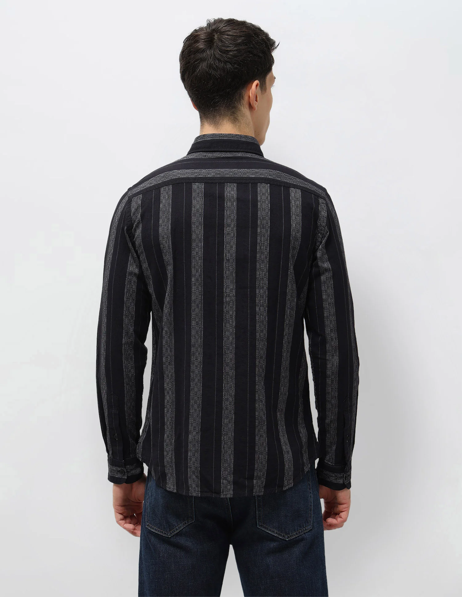 Vertical Striped Self Design Dobby Shirt - Image 5