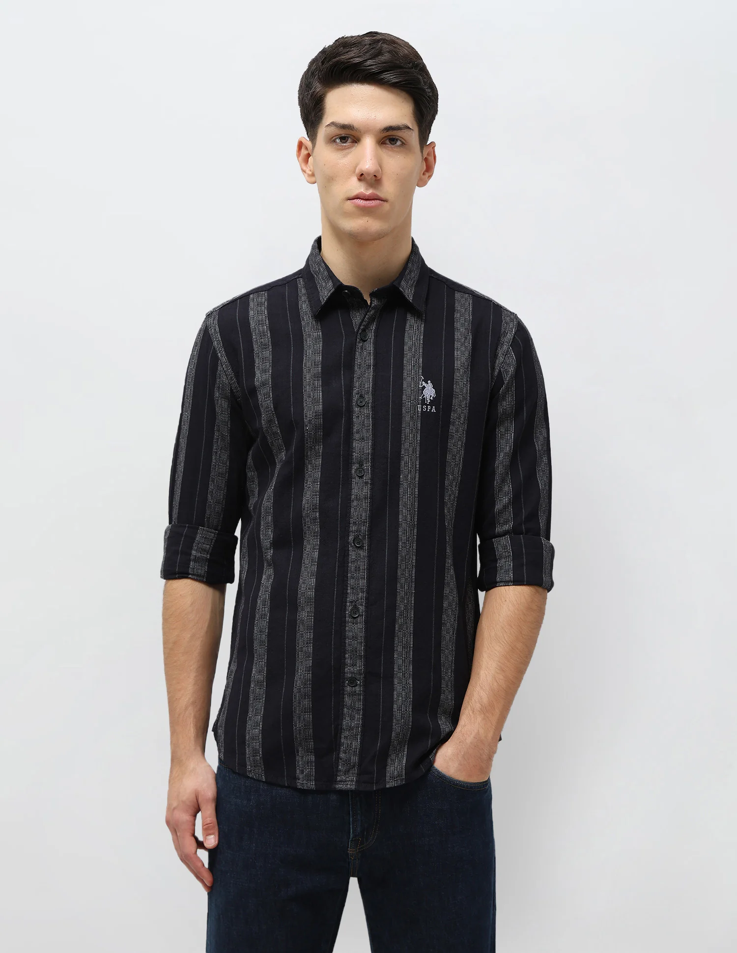 Vertical Striped Self Design Dobby Shirt - Image 6
