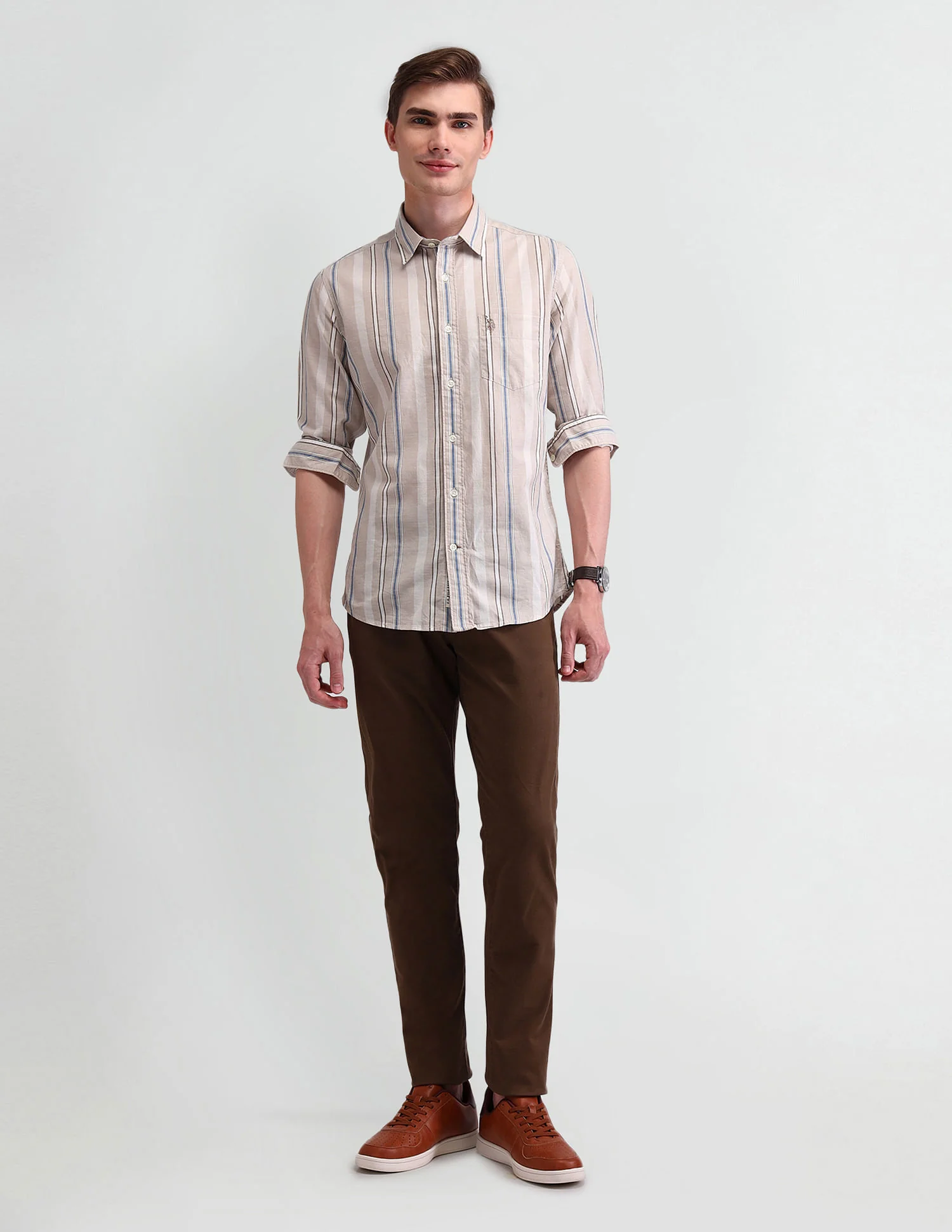 Vertical Striped Slim Fit Dobby Shirt - Image 3