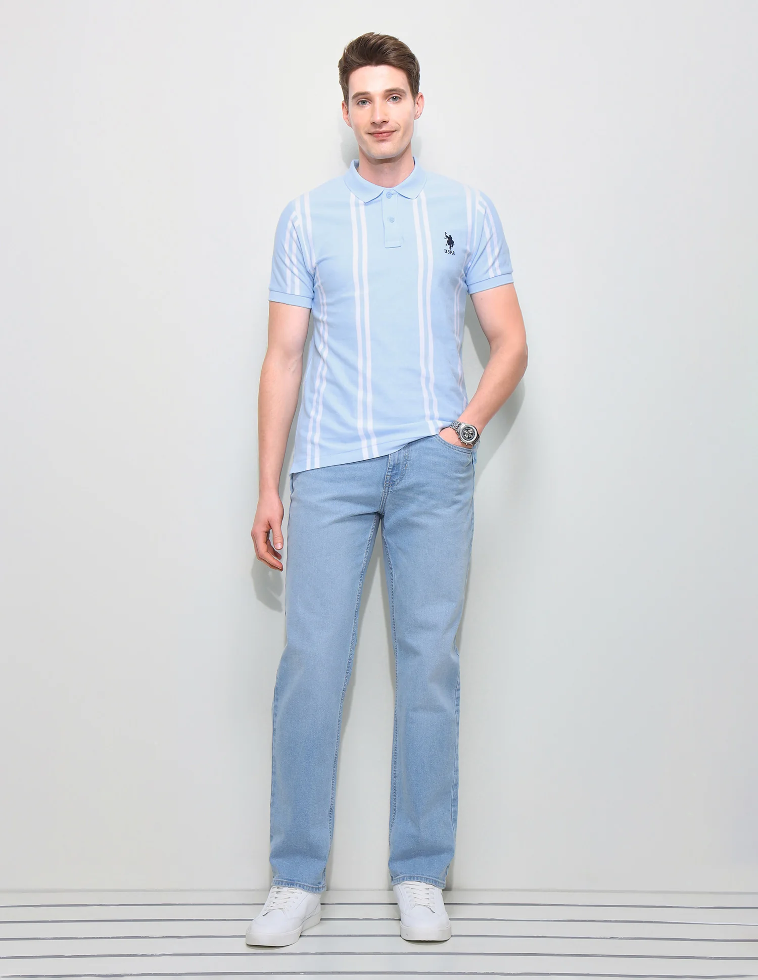 Vertical Striped Slim Fit Polo Shirt - Image 3