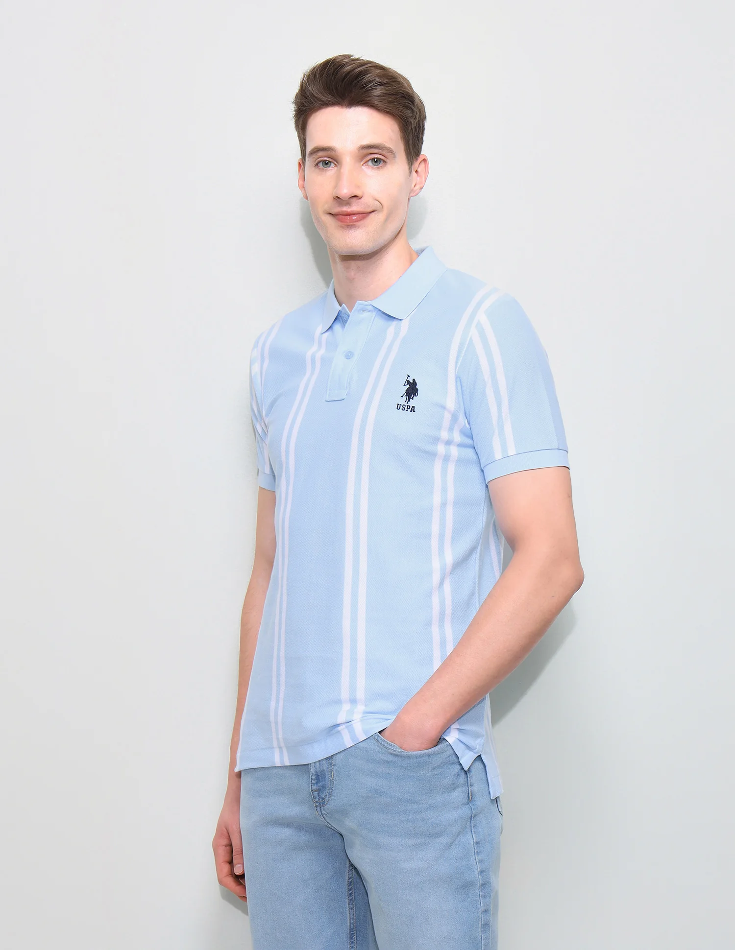 Vertical Striped Slim Fit Polo Shirt - Image 4