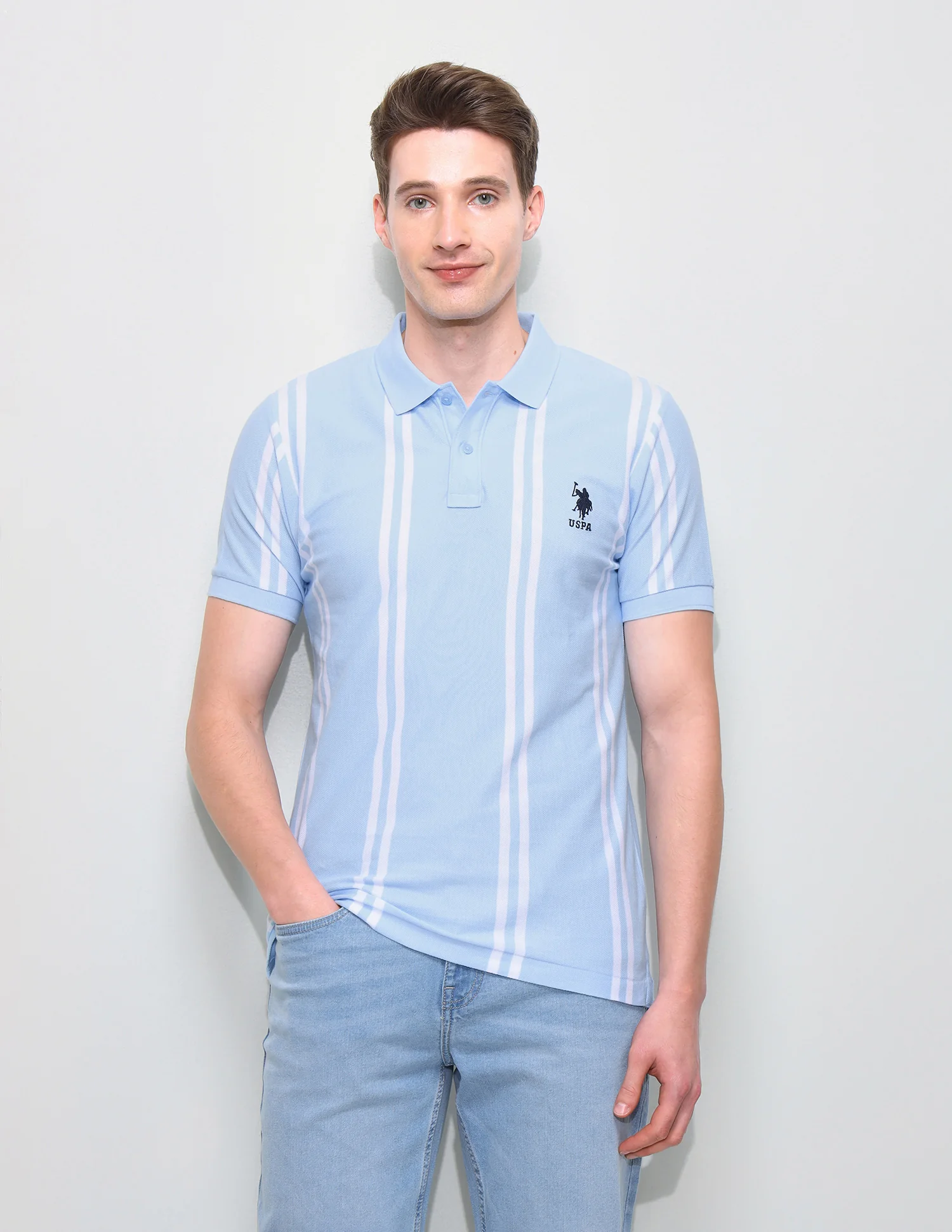 Vertical Striped Slim Fit Polo Shirt - Image 6
