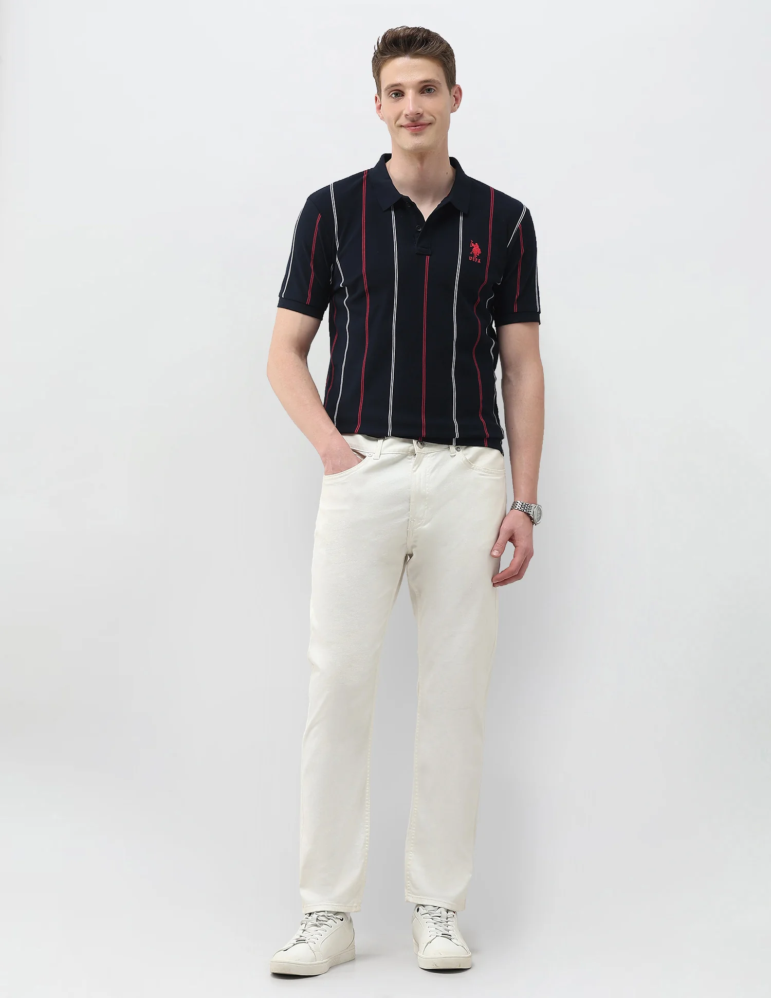 Vertical Striped Slim Fit Polo Shirt - Image 3