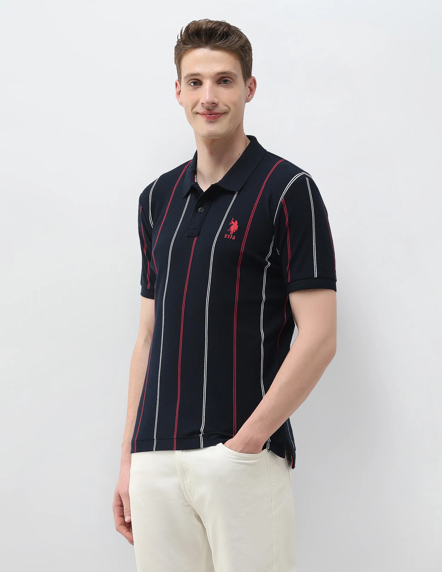Vertical Striped Slim Fit Polo Shirt - Image 4