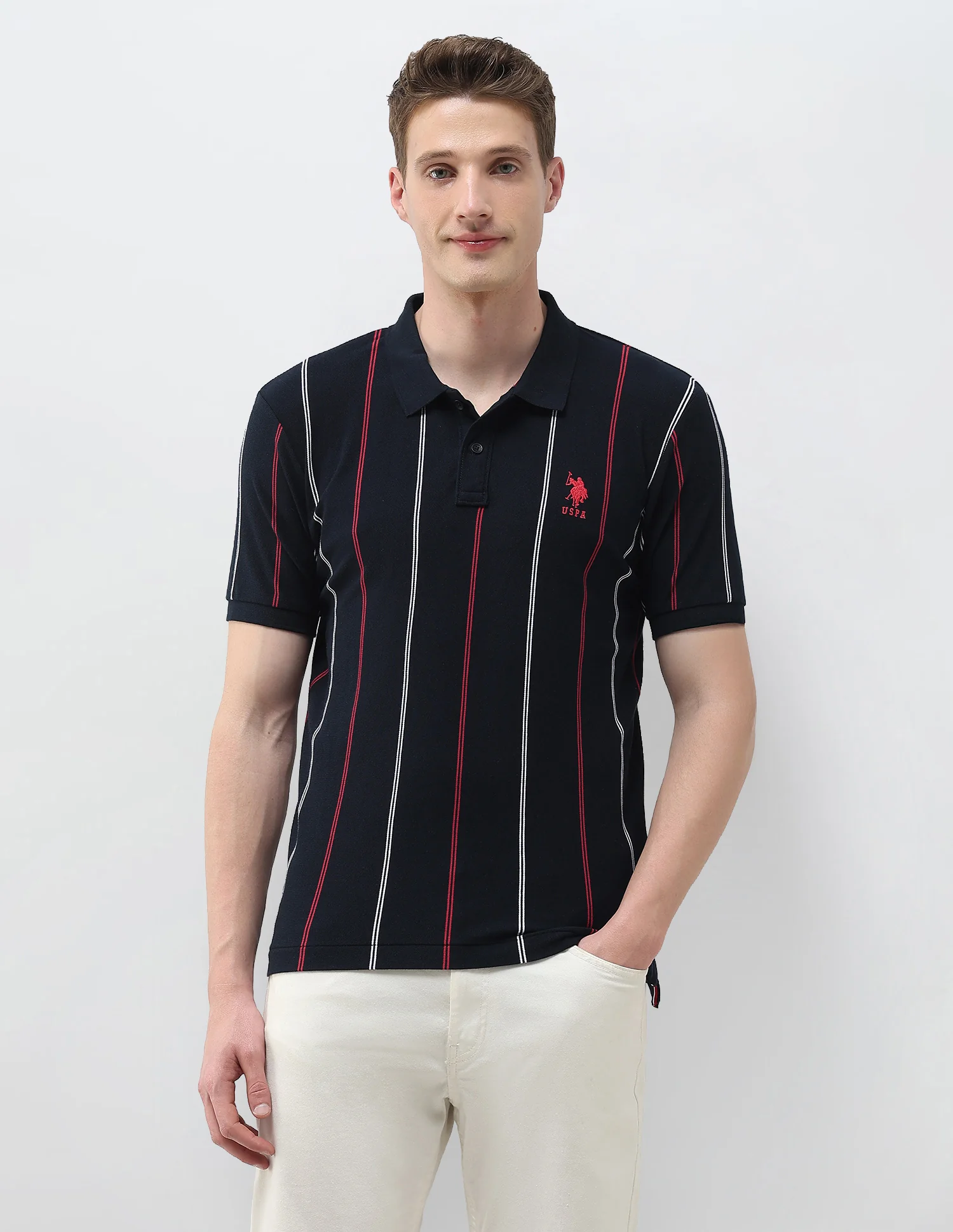 Vertical Striped Slim Fit Polo Shirt - Image 6