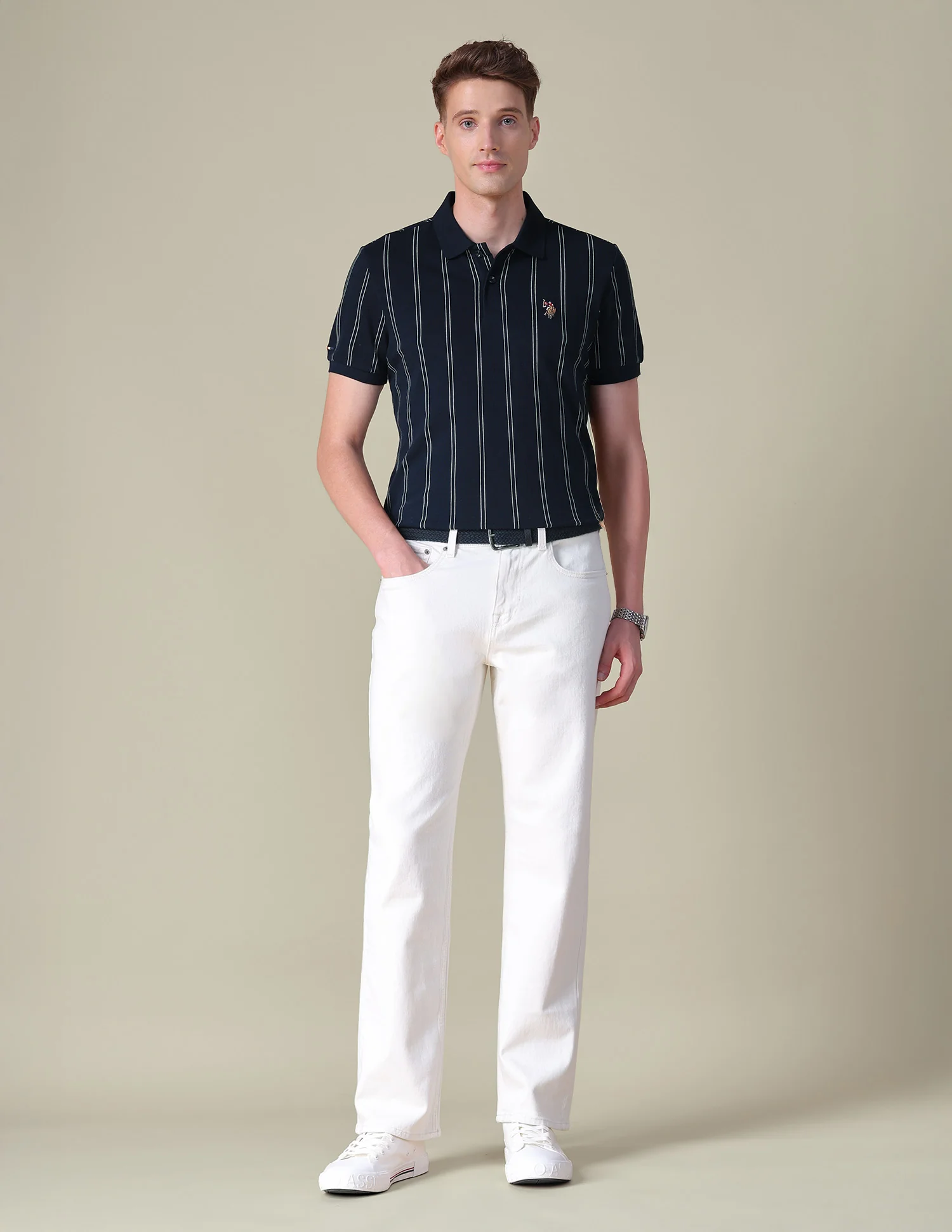 Vertical Striped Slim Fit Polo Shirt - Image 3