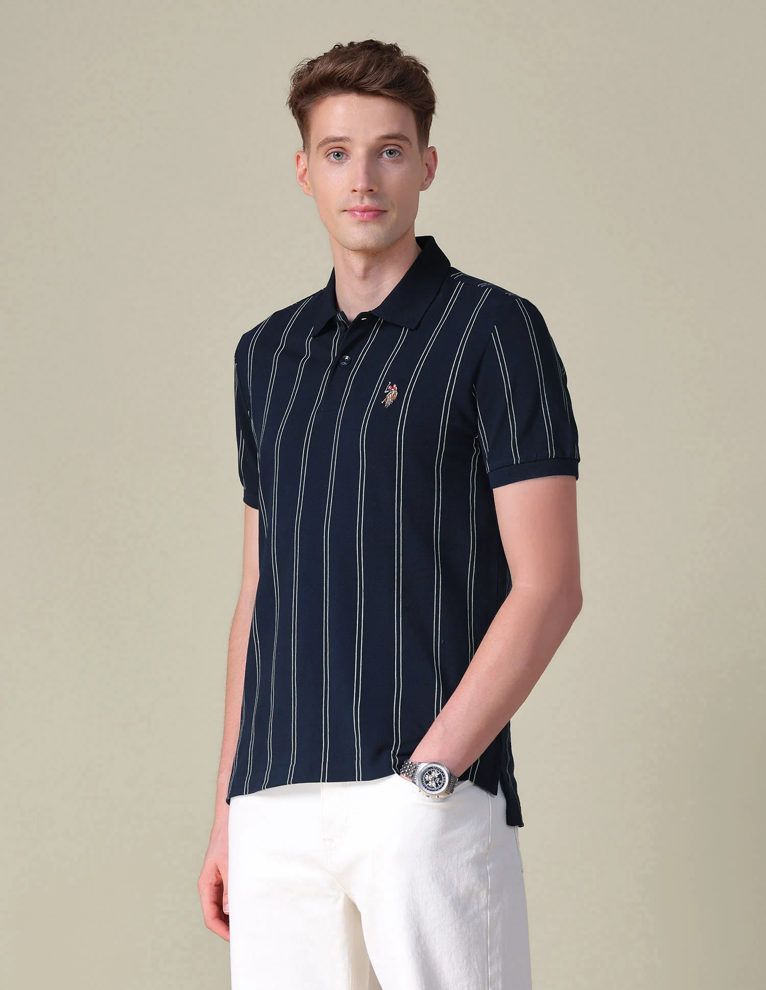 Vertical Striped Slim Fit Polo Shirt - Image 4