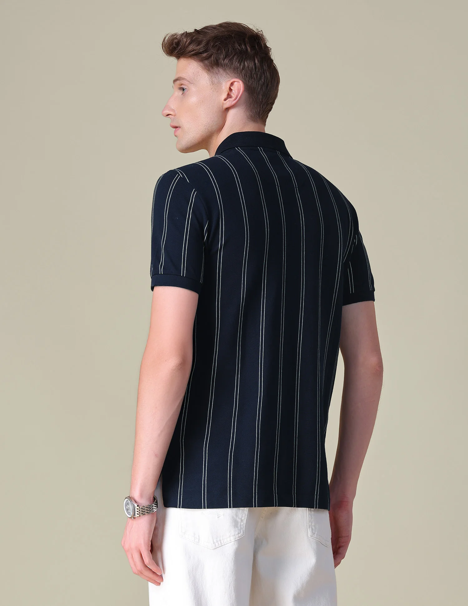 Vertical Striped Slim Fit Polo Shirt - Image 5