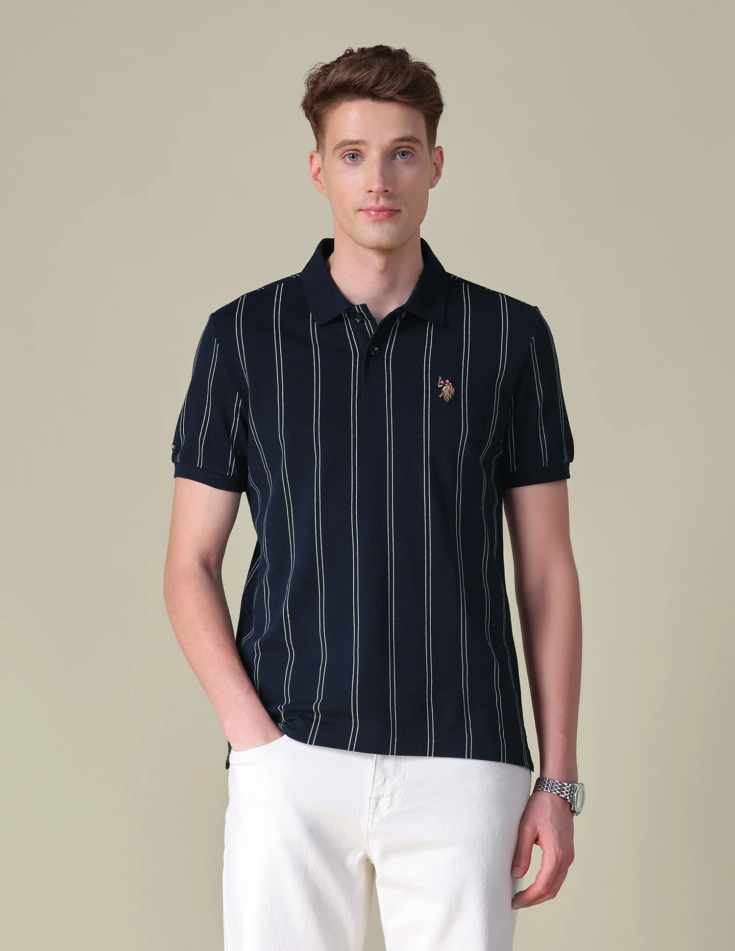 Vertical Striped Slim Fit Polo Shirt - Image 6