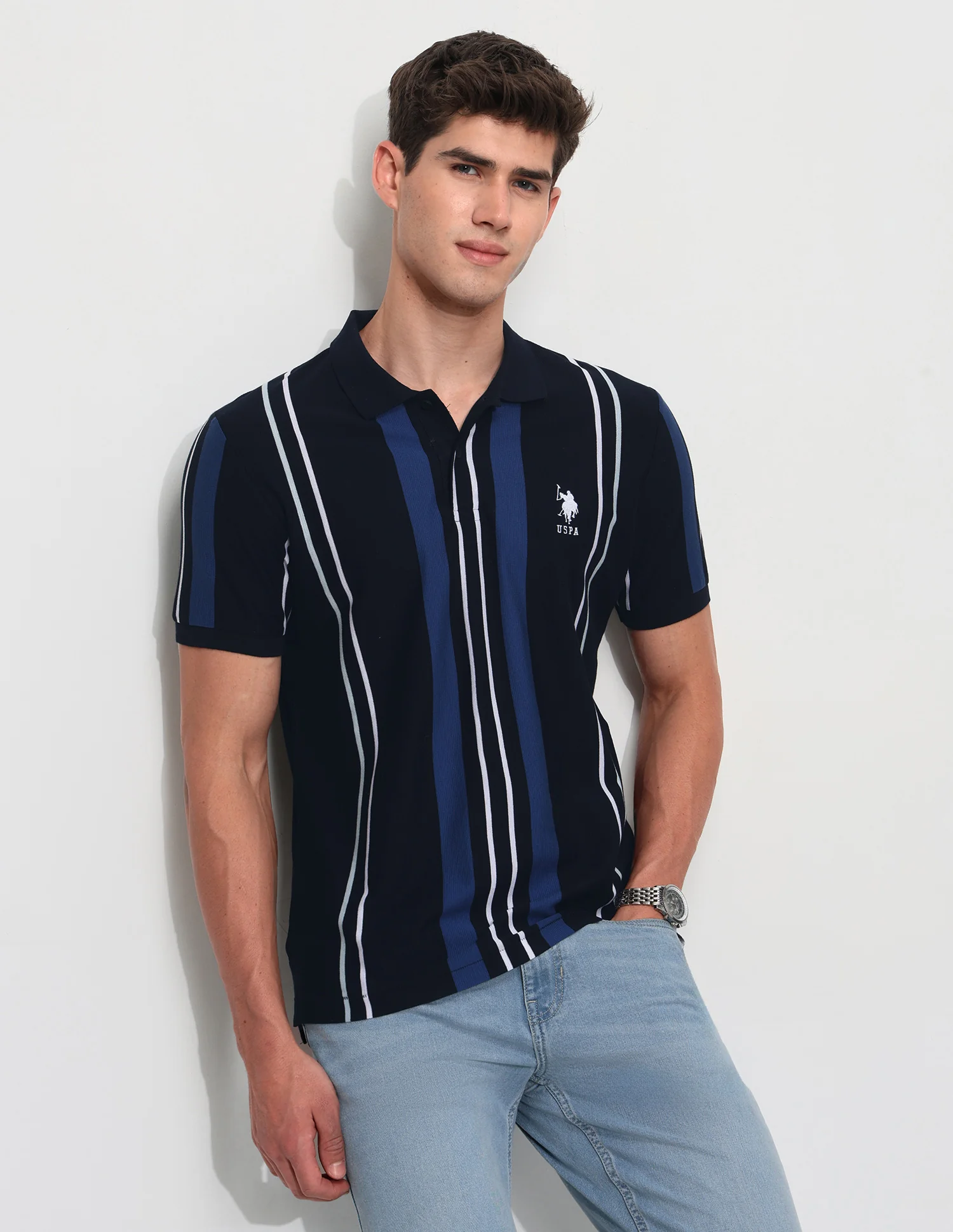 Vertical Striped Slim Fit Polo Shirt