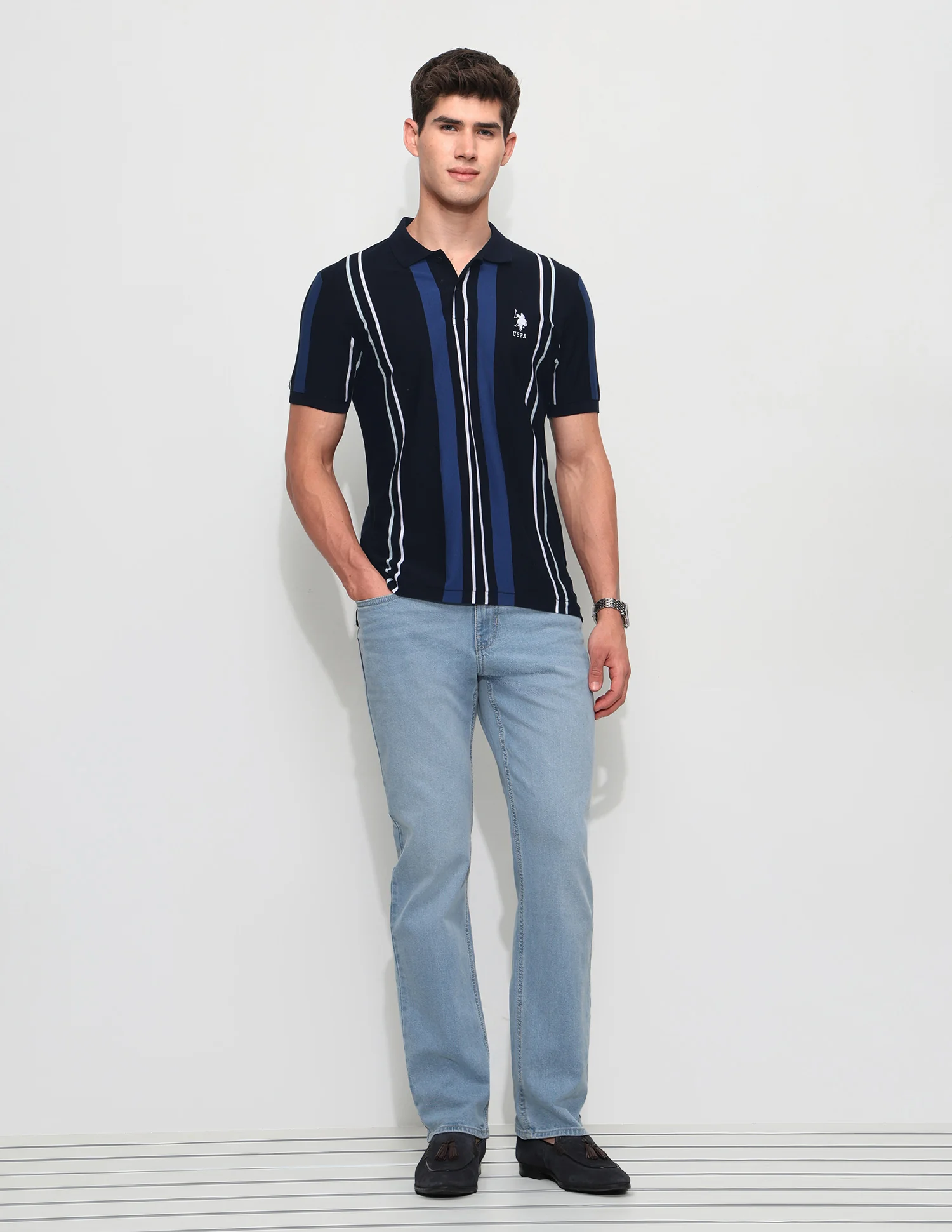 Vertical Striped Slim Fit Polo Shirt - Image 3