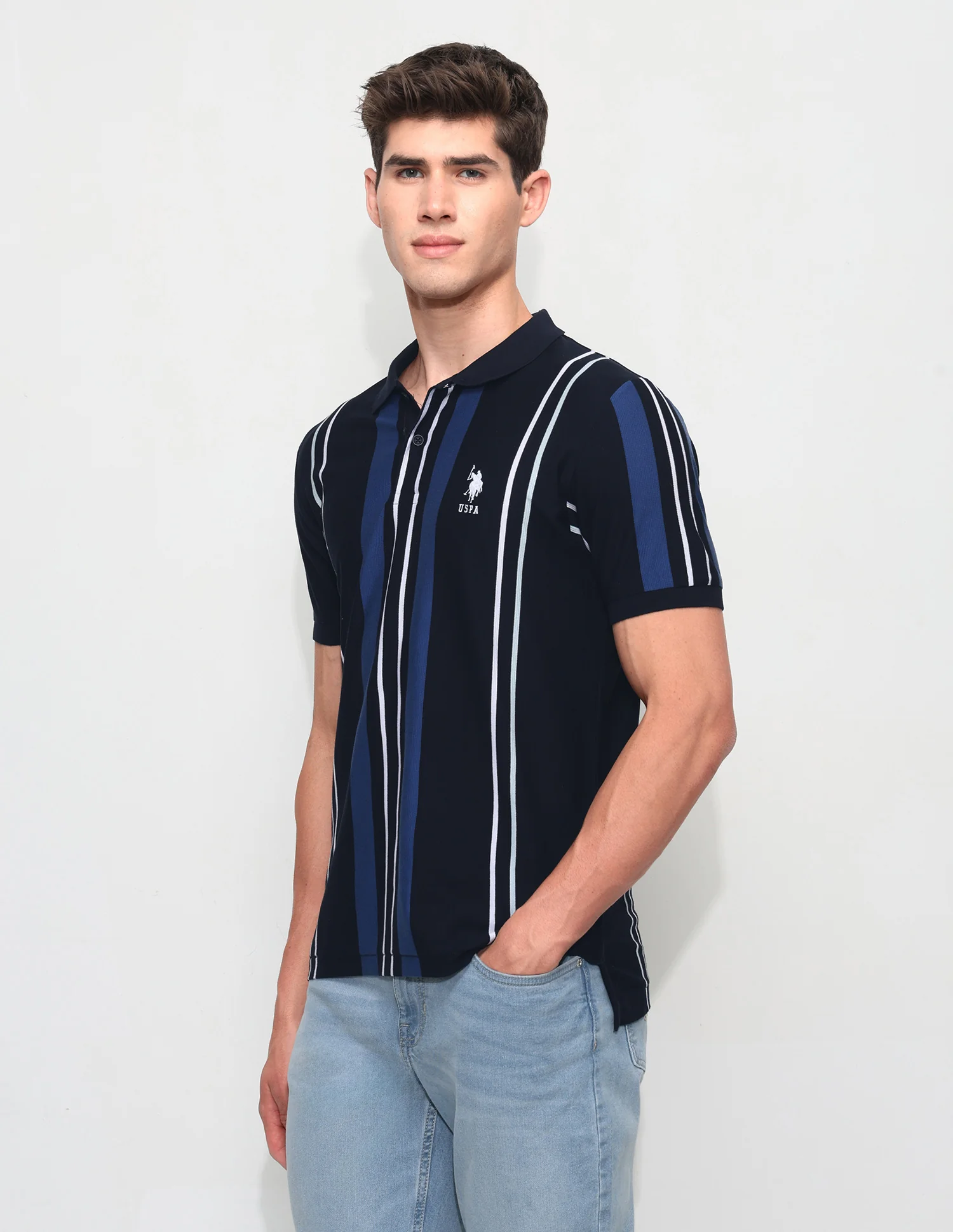 Vertical Striped Slim Fit Polo Shirt - Image 4