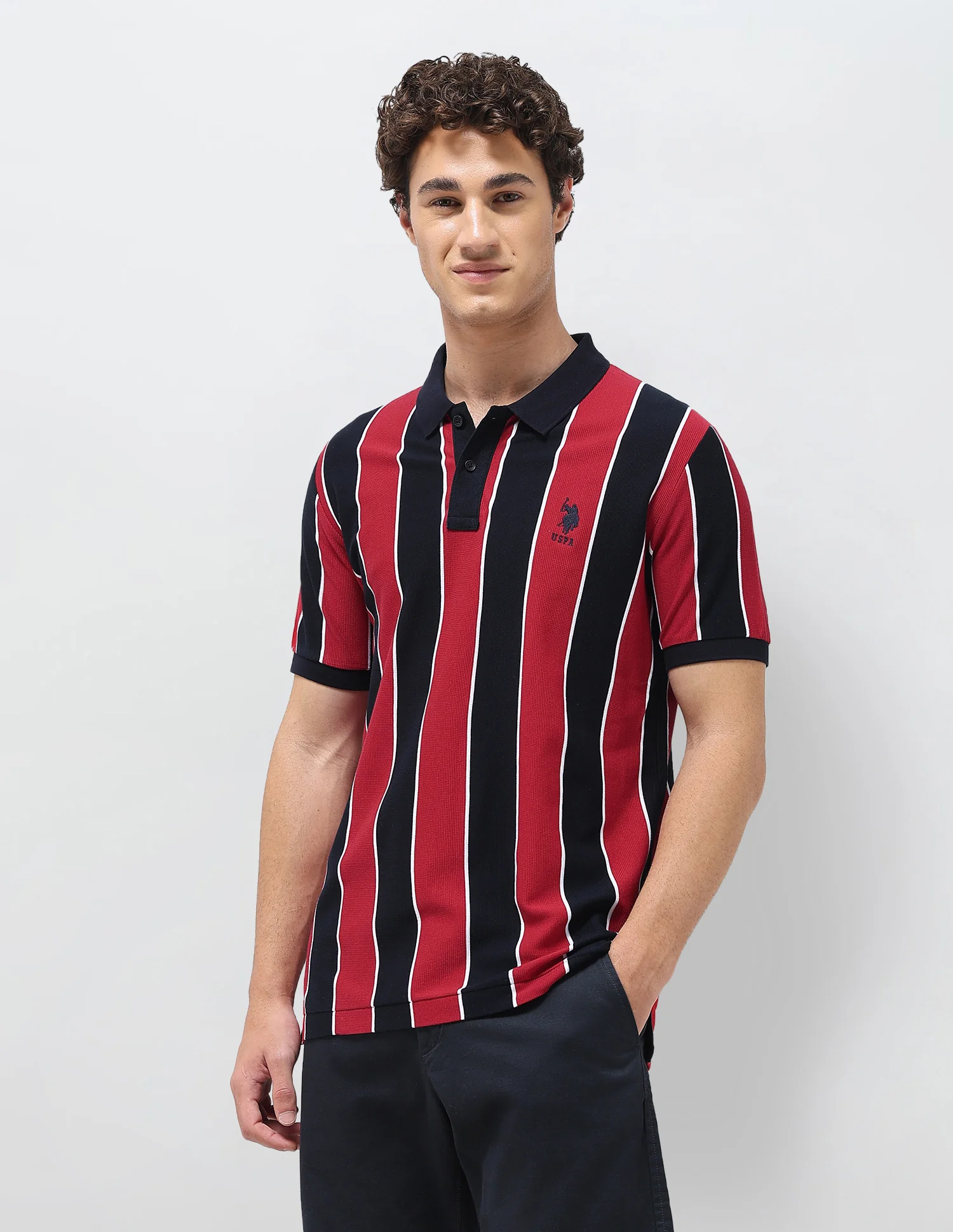 Vertical Striped Slim Fit Polo Shirt - Image 4