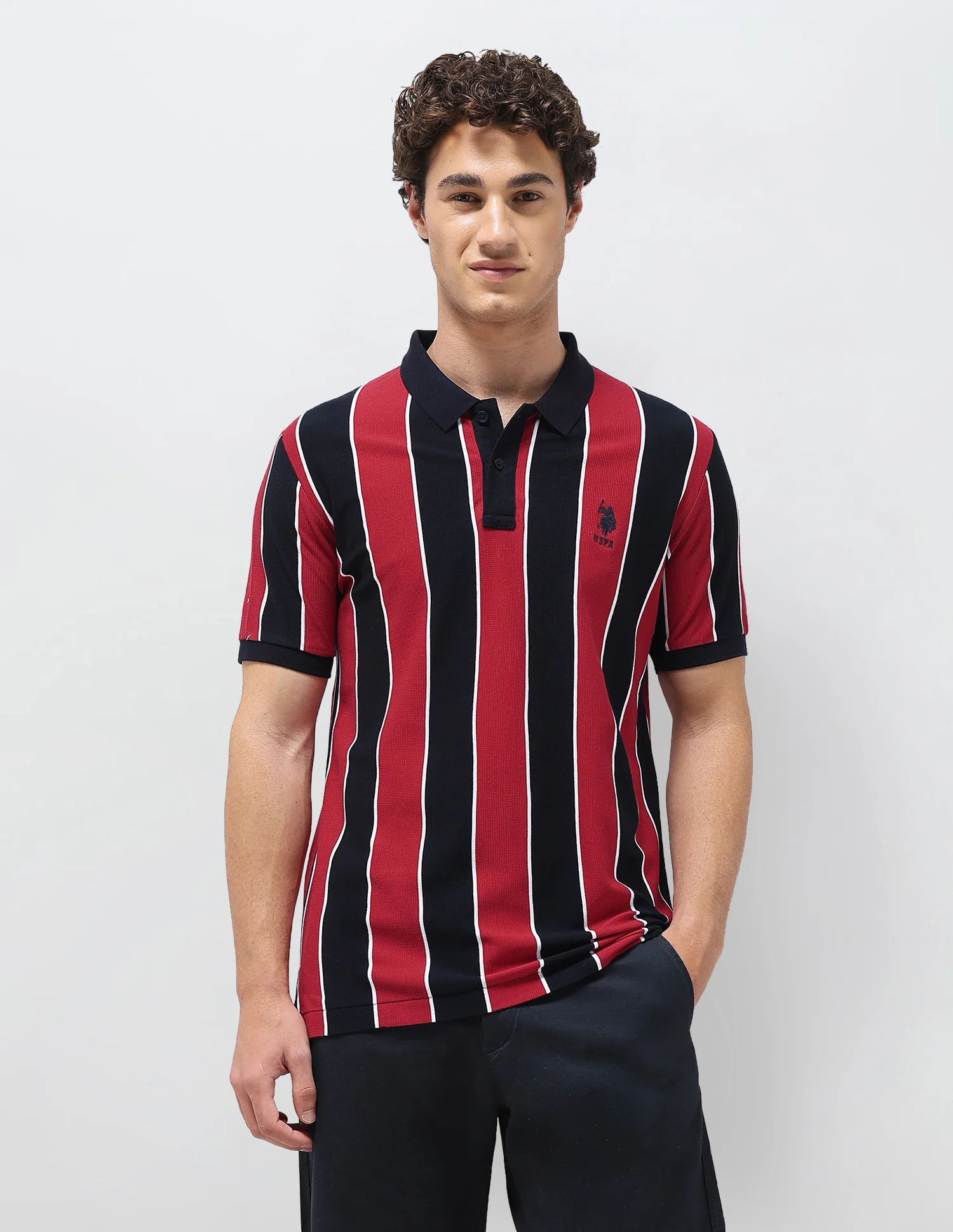 Vertical Striped Slim Fit Polo Shirt - Image 6