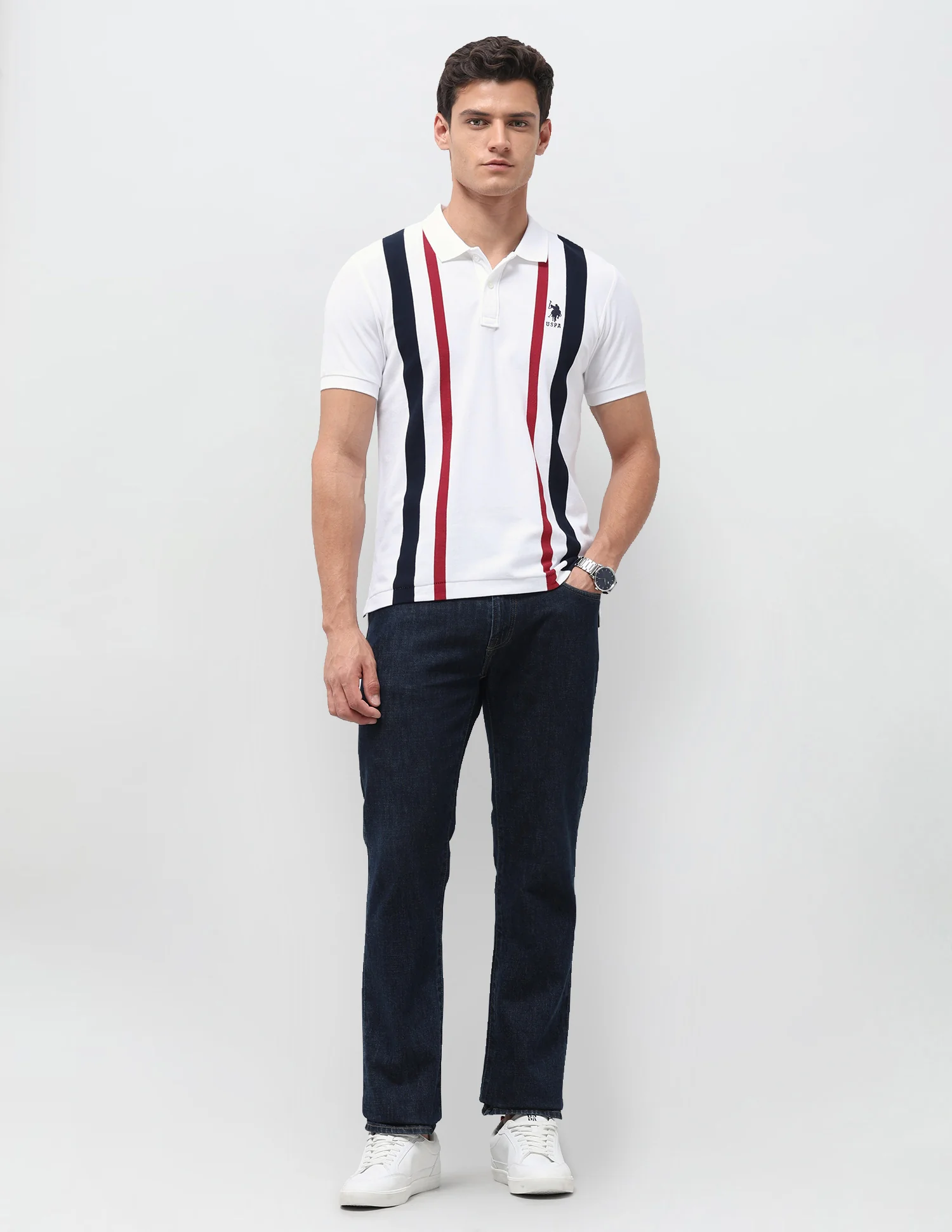 Vertical Striped Slim Fit Polo Shirt - Image 3