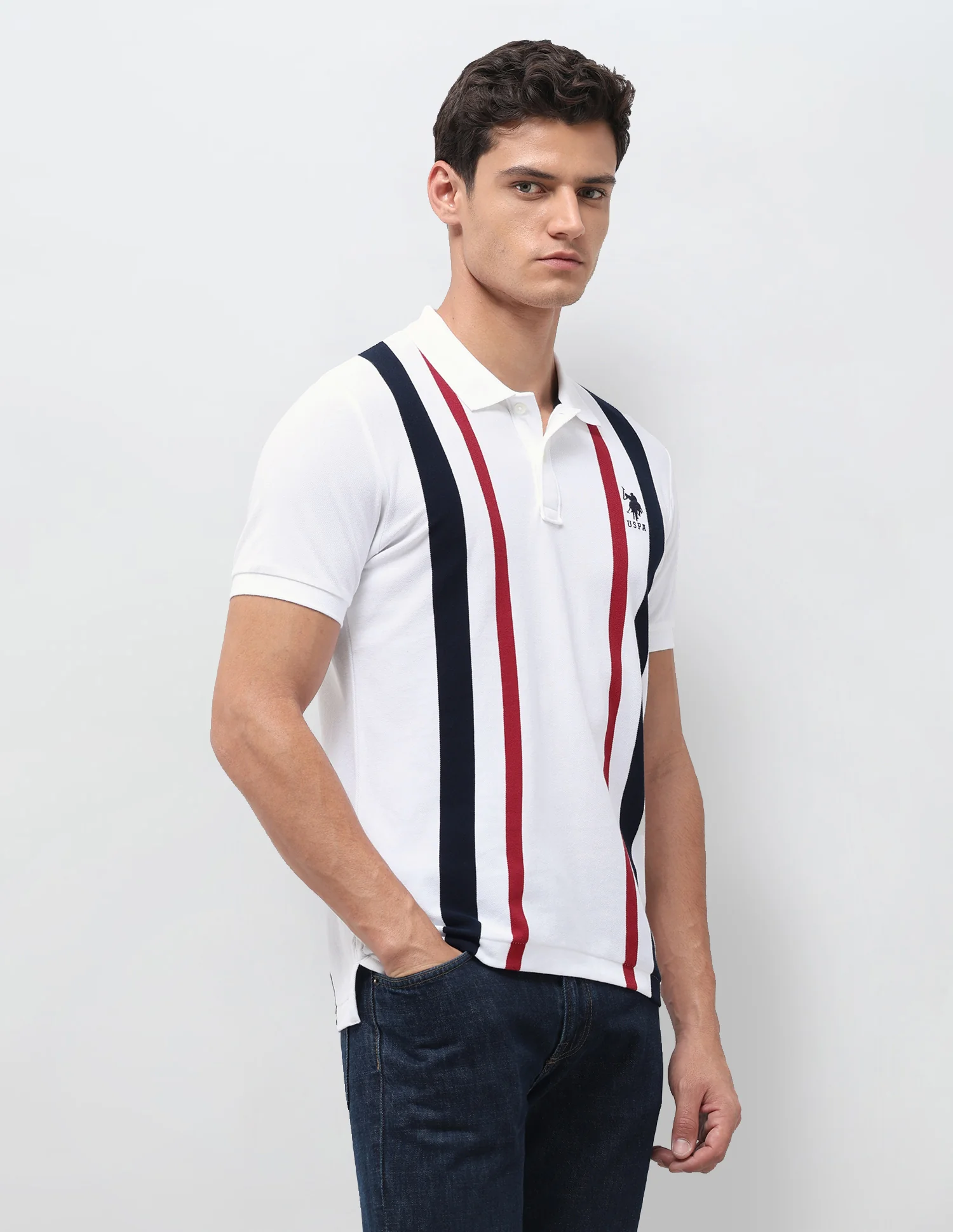 Vertical Striped Slim Fit Polo Shirt - Image 4