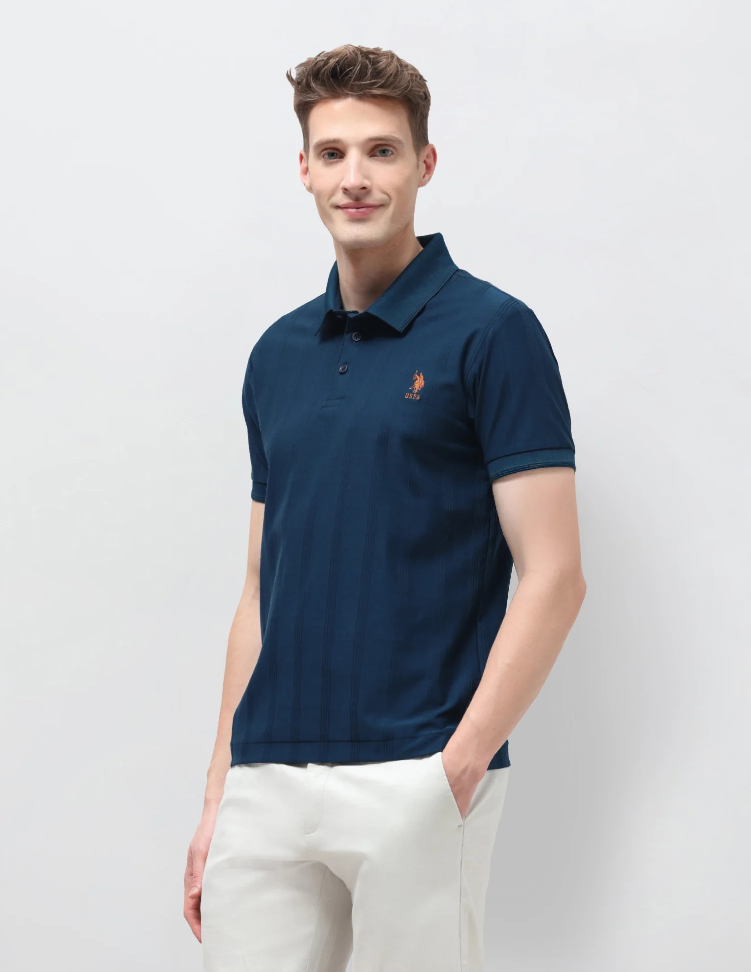 Vertical Striped Slim Fit Polo Shirt - Image 4