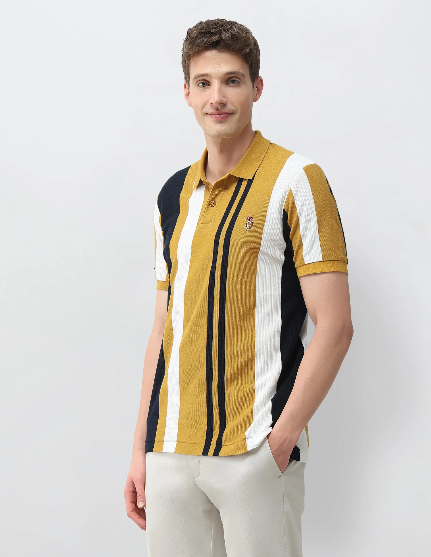 Vertical Striped Slim Fit Polo Shirt - Image 4