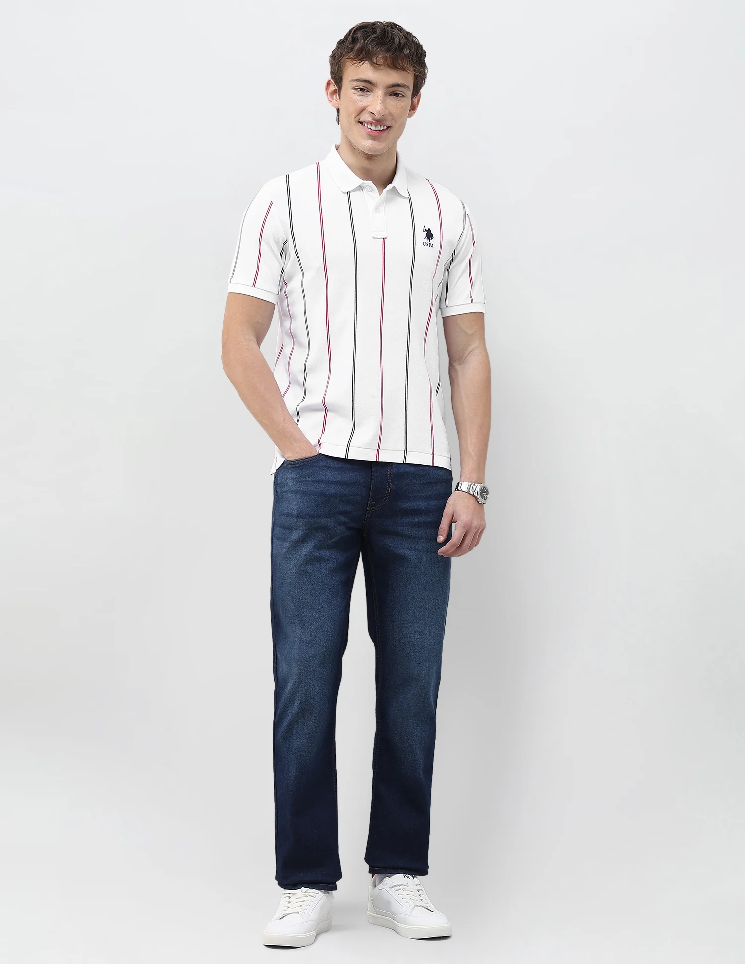 Vertical Striped Slim Fit Polo Shirt - Image 3