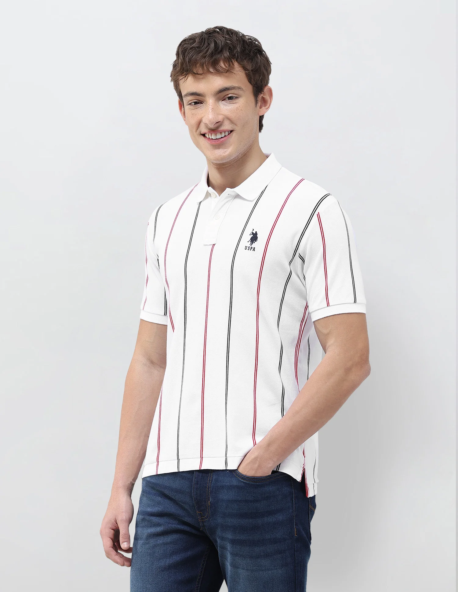 Vertical Striped Slim Fit Polo Shirt - Image 4