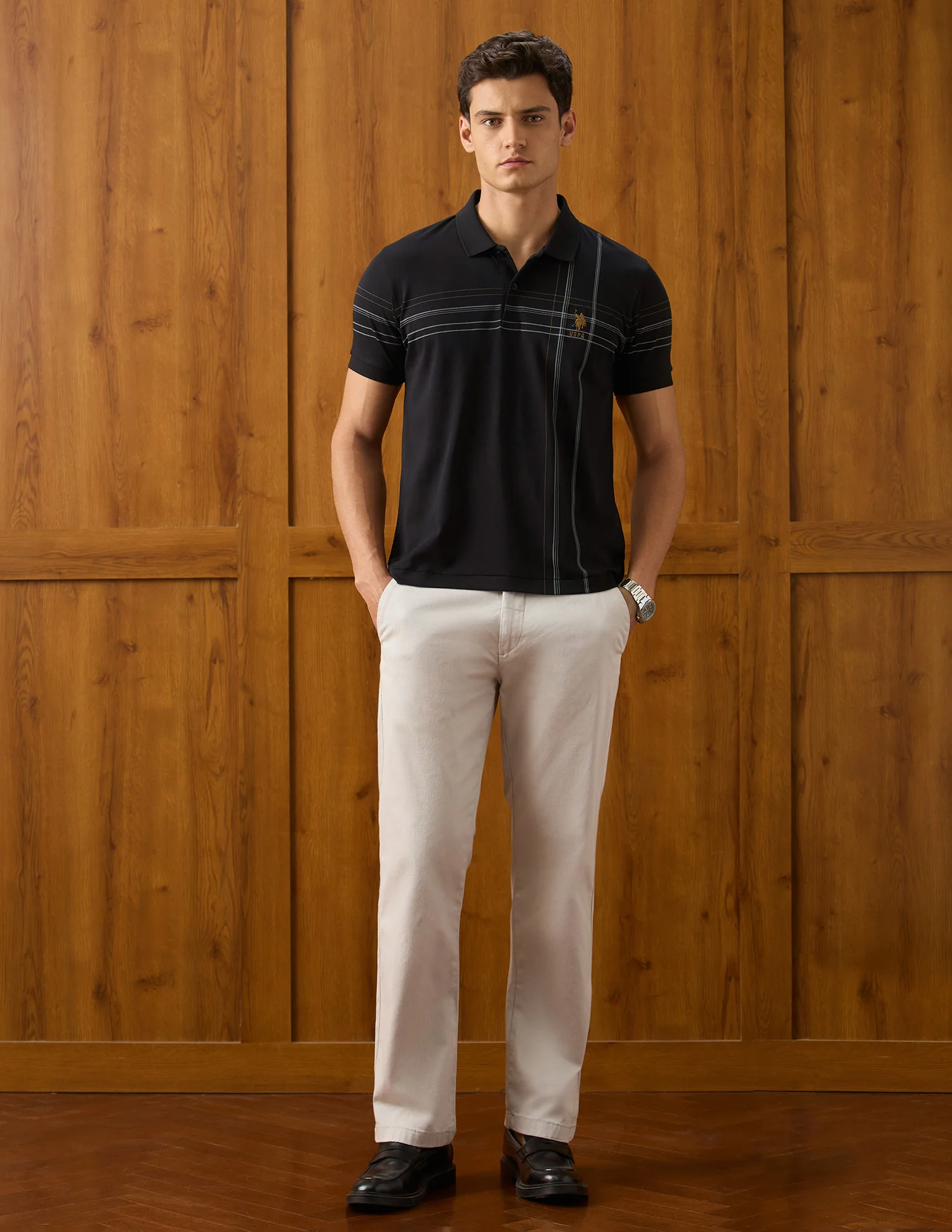 Vertical Striped Slim Fit Polo Shirt - Image 3