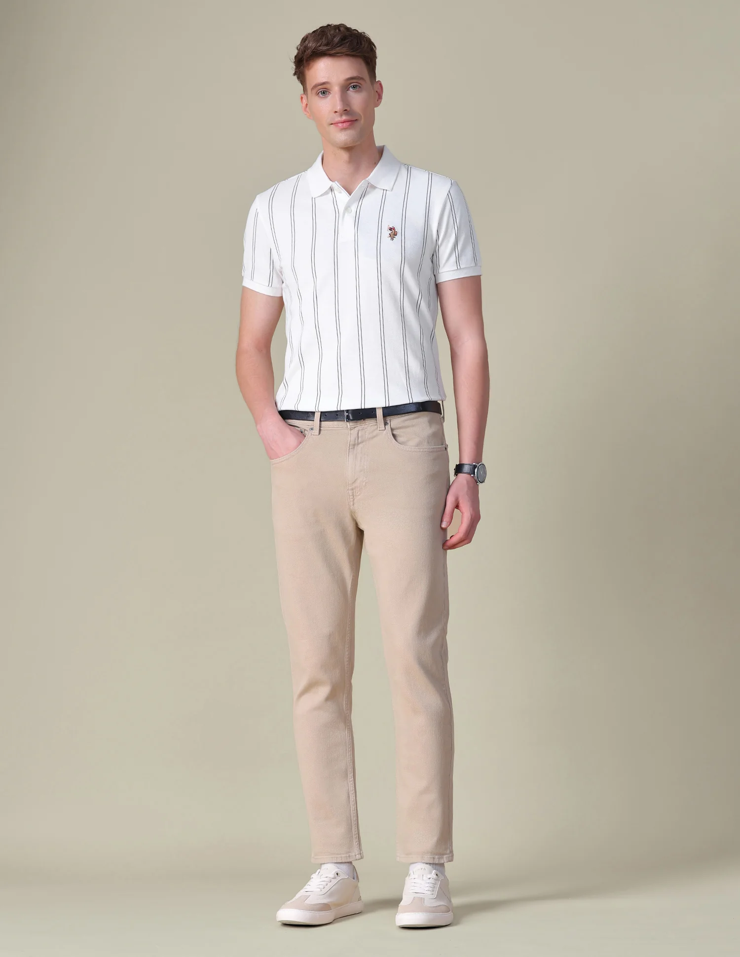 Vertical Striped Slim Fit Polo Shirt - Image 3