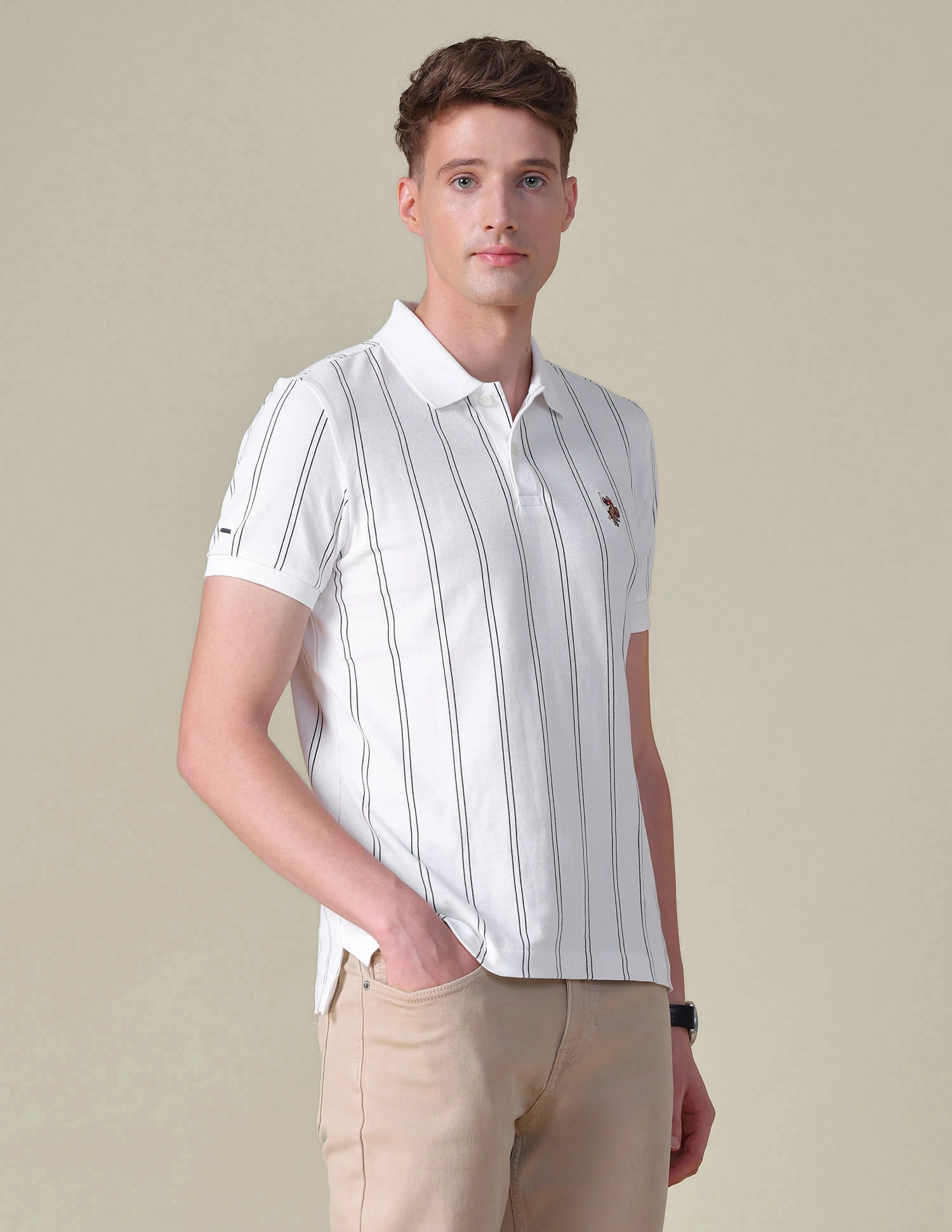 Vertical Striped Slim Fit Polo Shirt - Image 4
