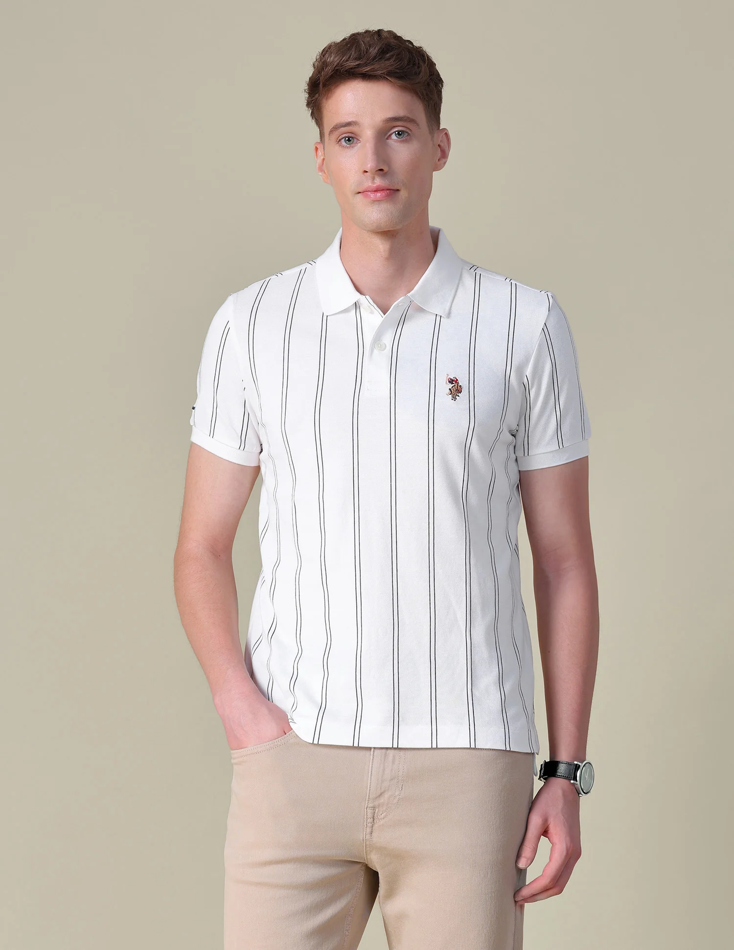 Vertical Striped Slim Fit Polo Shirt - Image 6