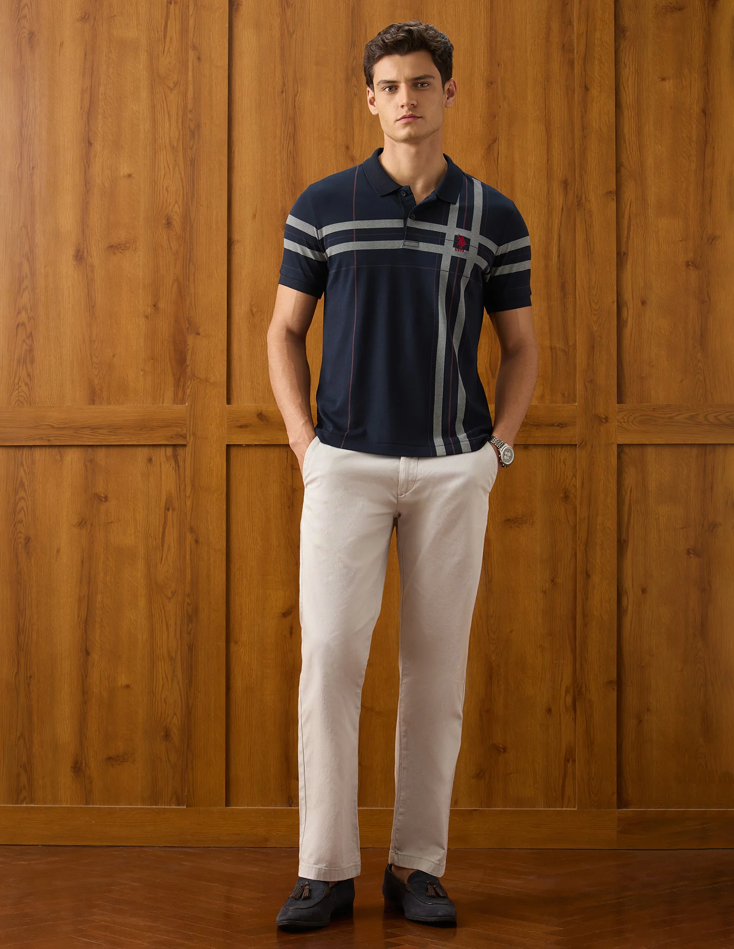 Vertical Striped Slim Fit Polo Shirt - Image 3