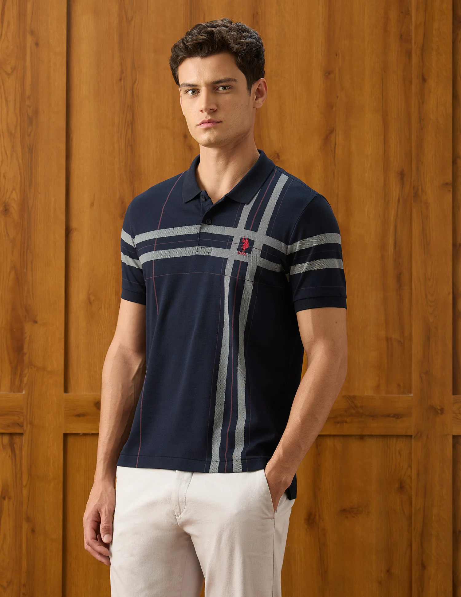 Vertical Striped Slim Fit Polo Shirt - Image 4