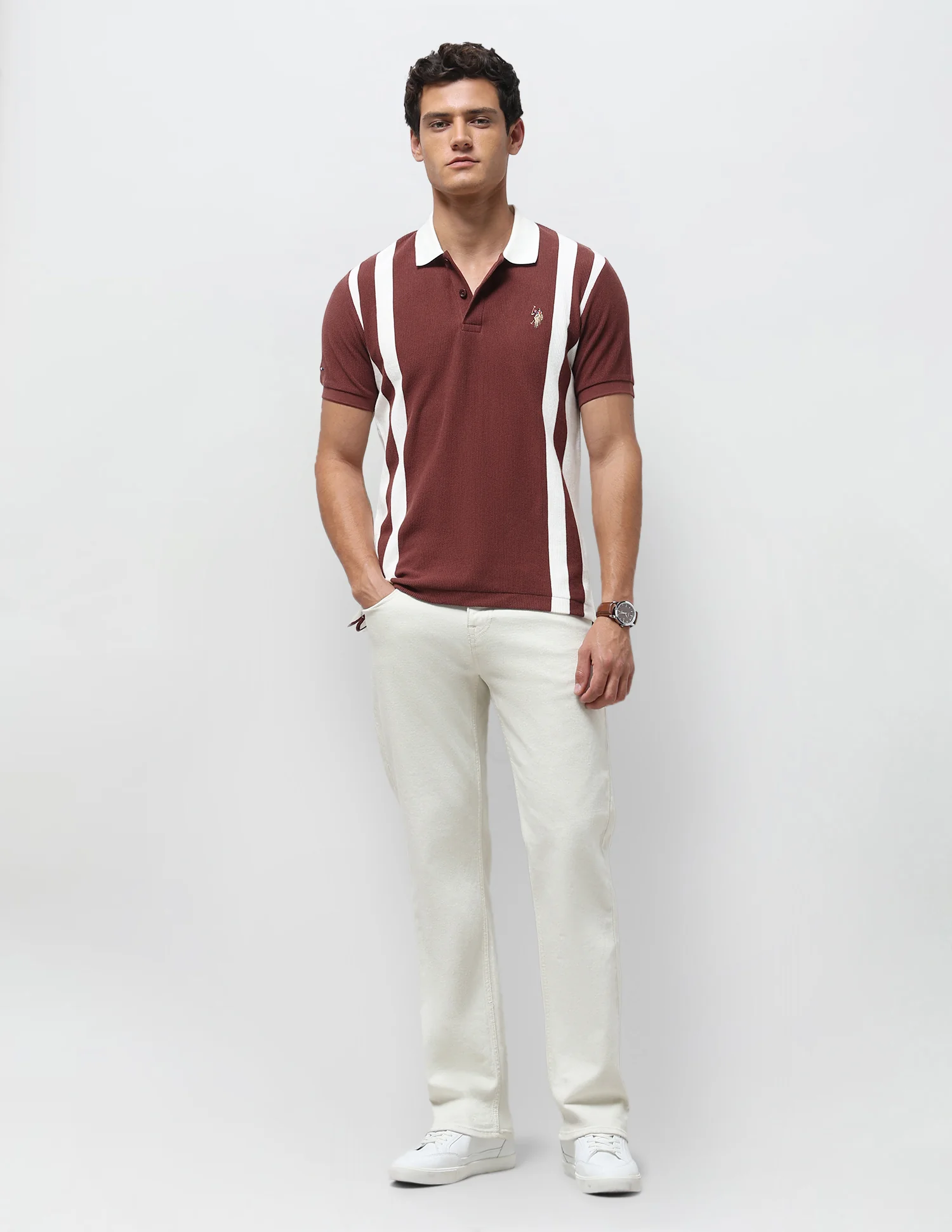 Vertical Striped Slim Fit Polo Shirt - Image 3