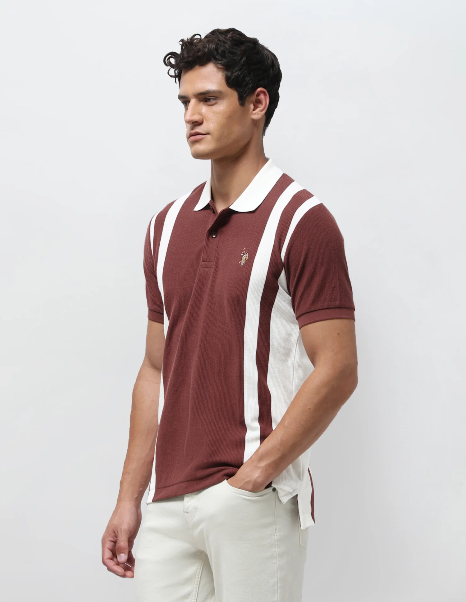 Vertical Striped Slim Fit Polo Shirt - Image 4