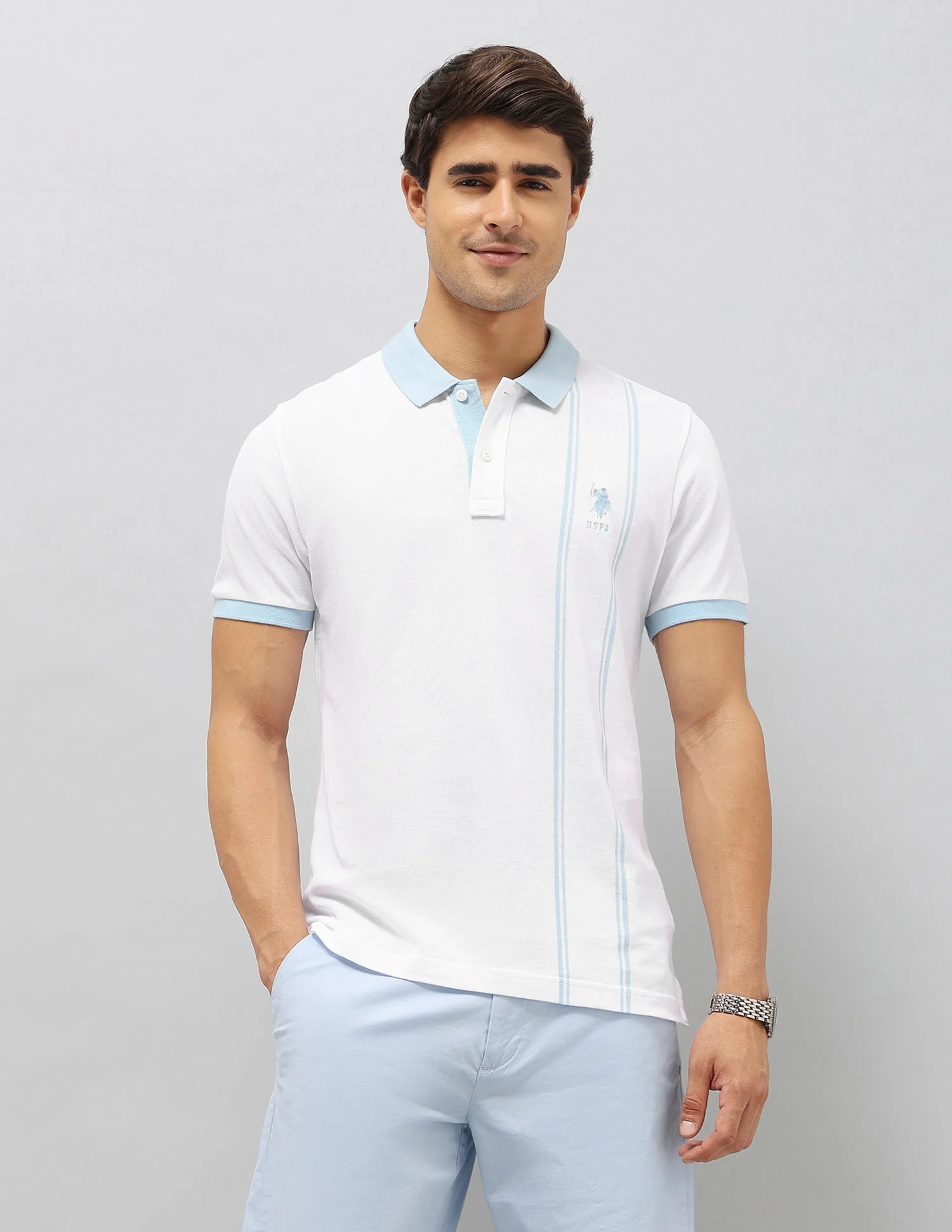 Vertical Striped Slim Fit Polo Shirt