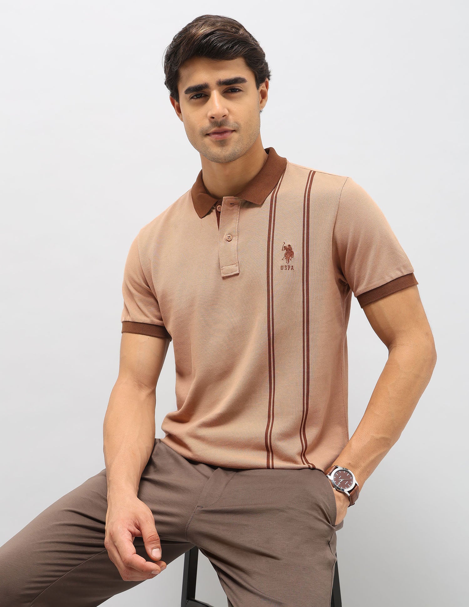 Vertical Striped Slim Fit Polo Shirt - Image 6