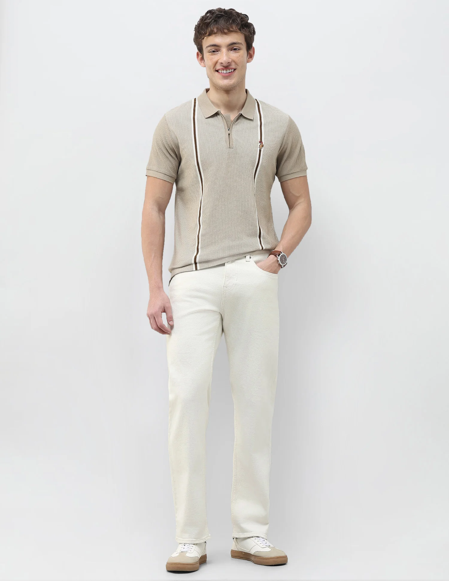 Vertical Striped Slim Fit Polo Shirt - Image 3