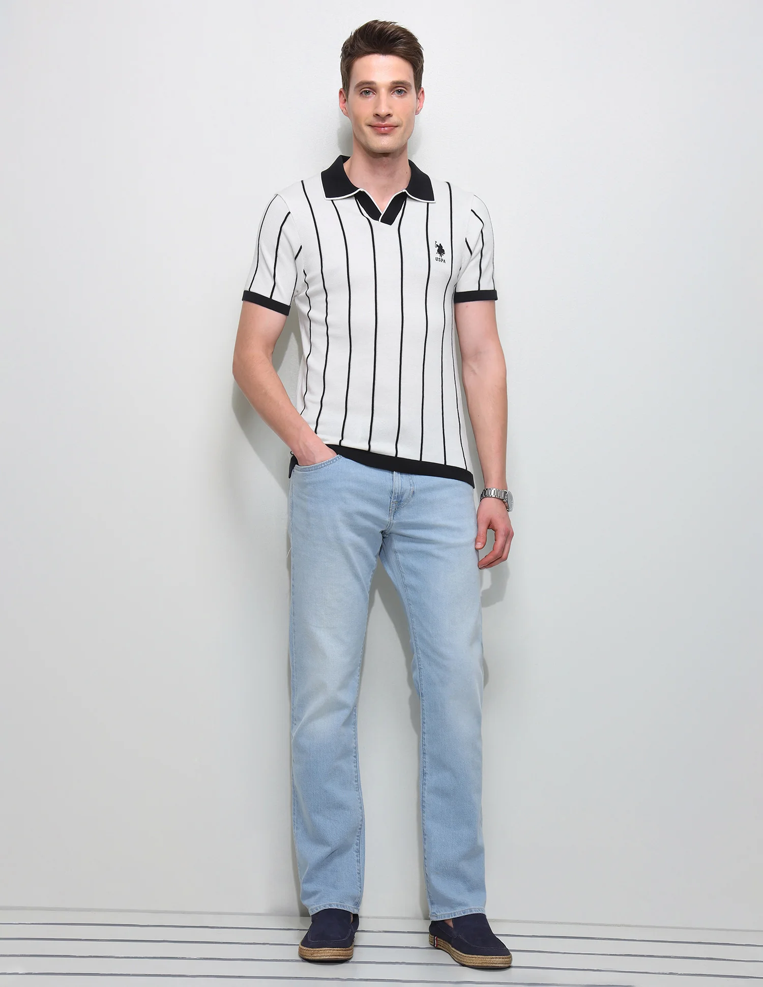 Vertical Striped Slim Fit Polo Shirt - Image 3