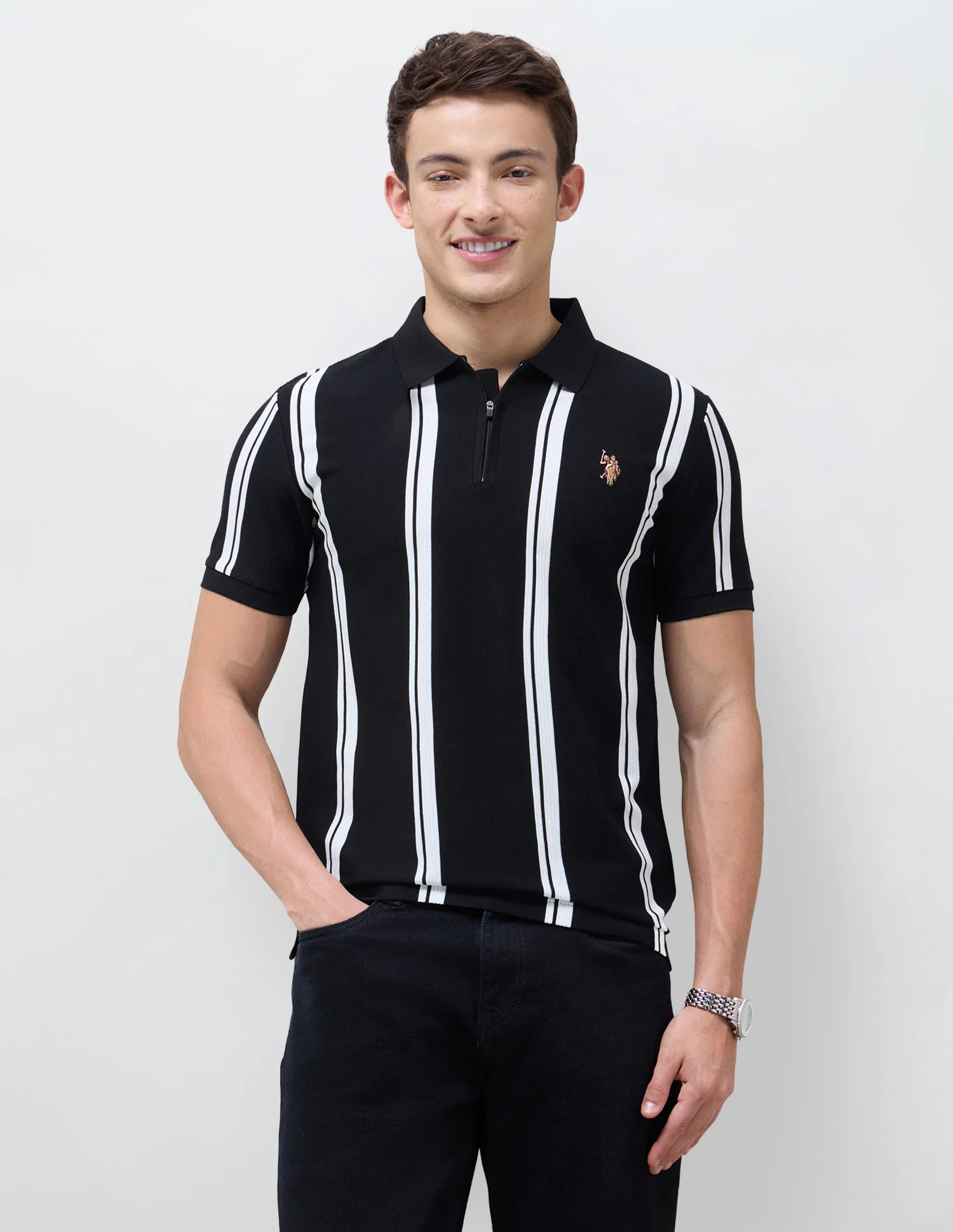 Vertical Striped Slim Fit Polo Shirt