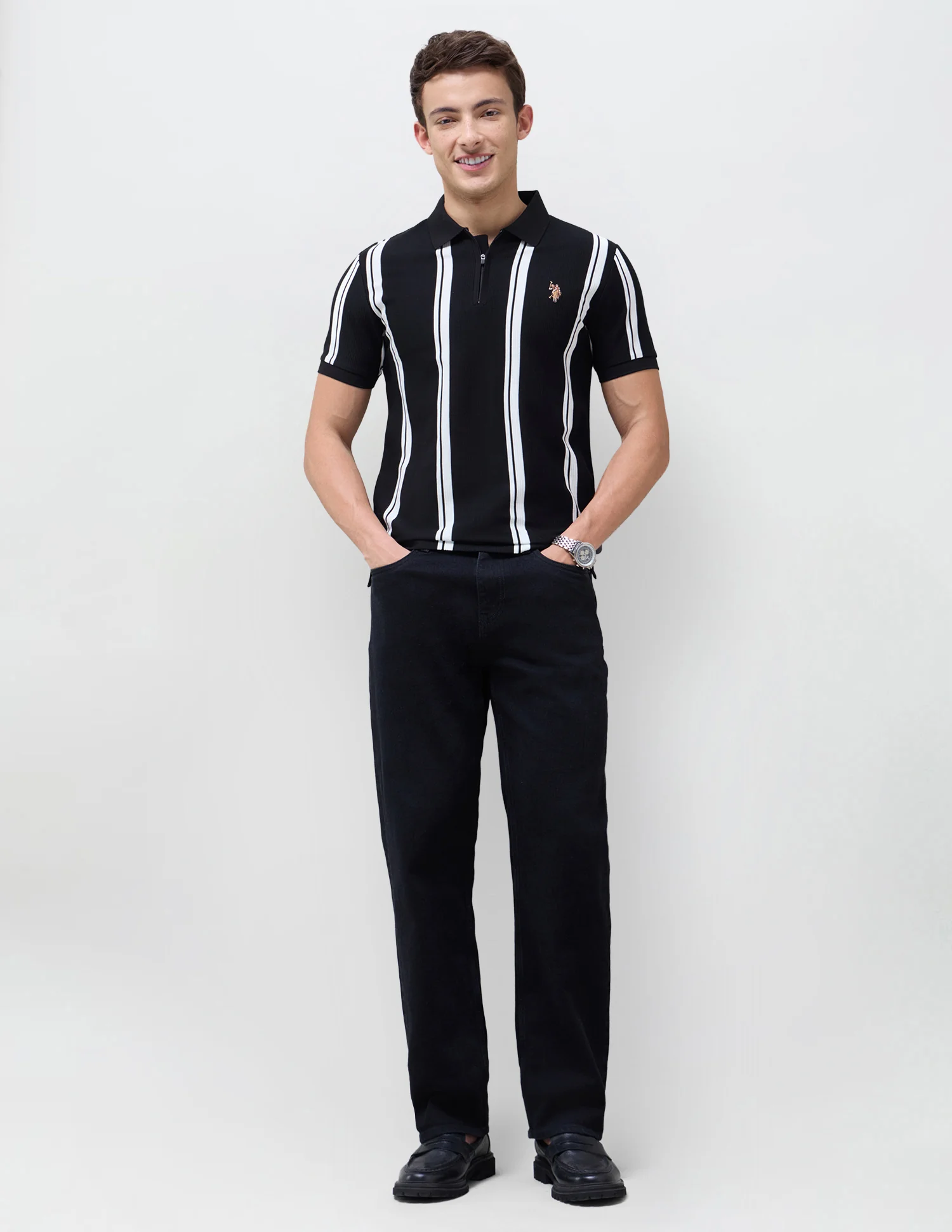 Vertical Striped Slim Fit Polo Shirt - Image 3