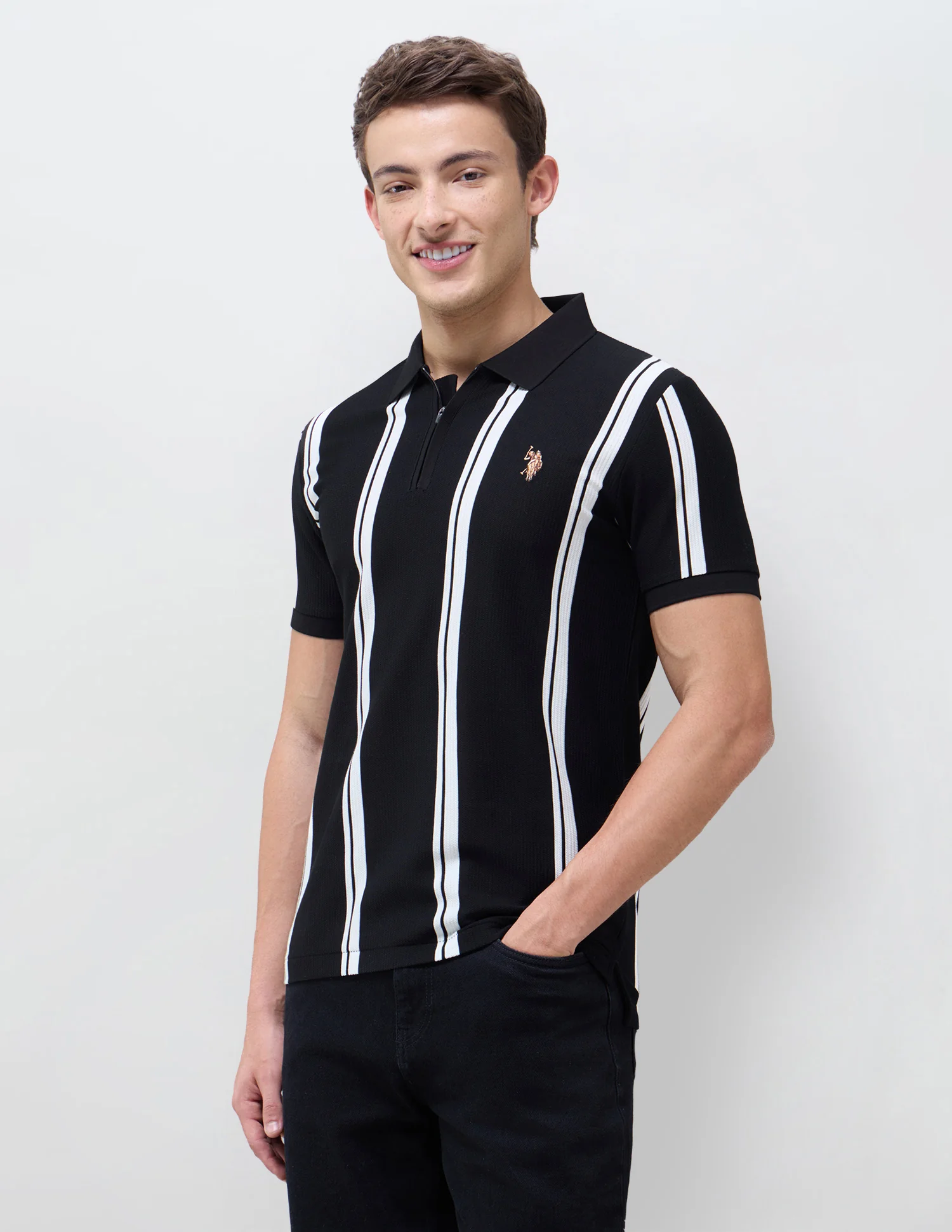 Vertical Striped Slim Fit Polo Shirt - Image 4