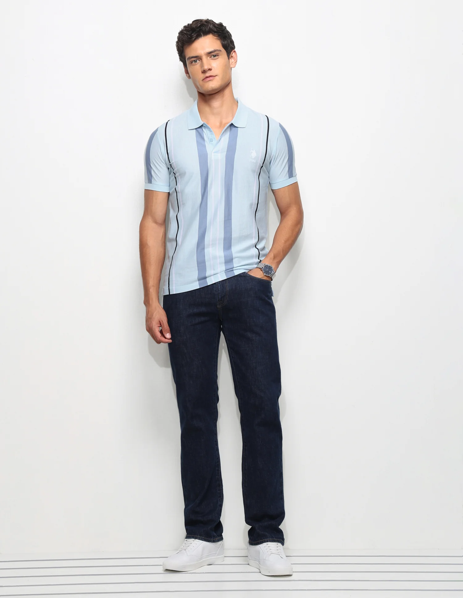 Vertical Striped Slim Fit Polo Shirt - Image 3