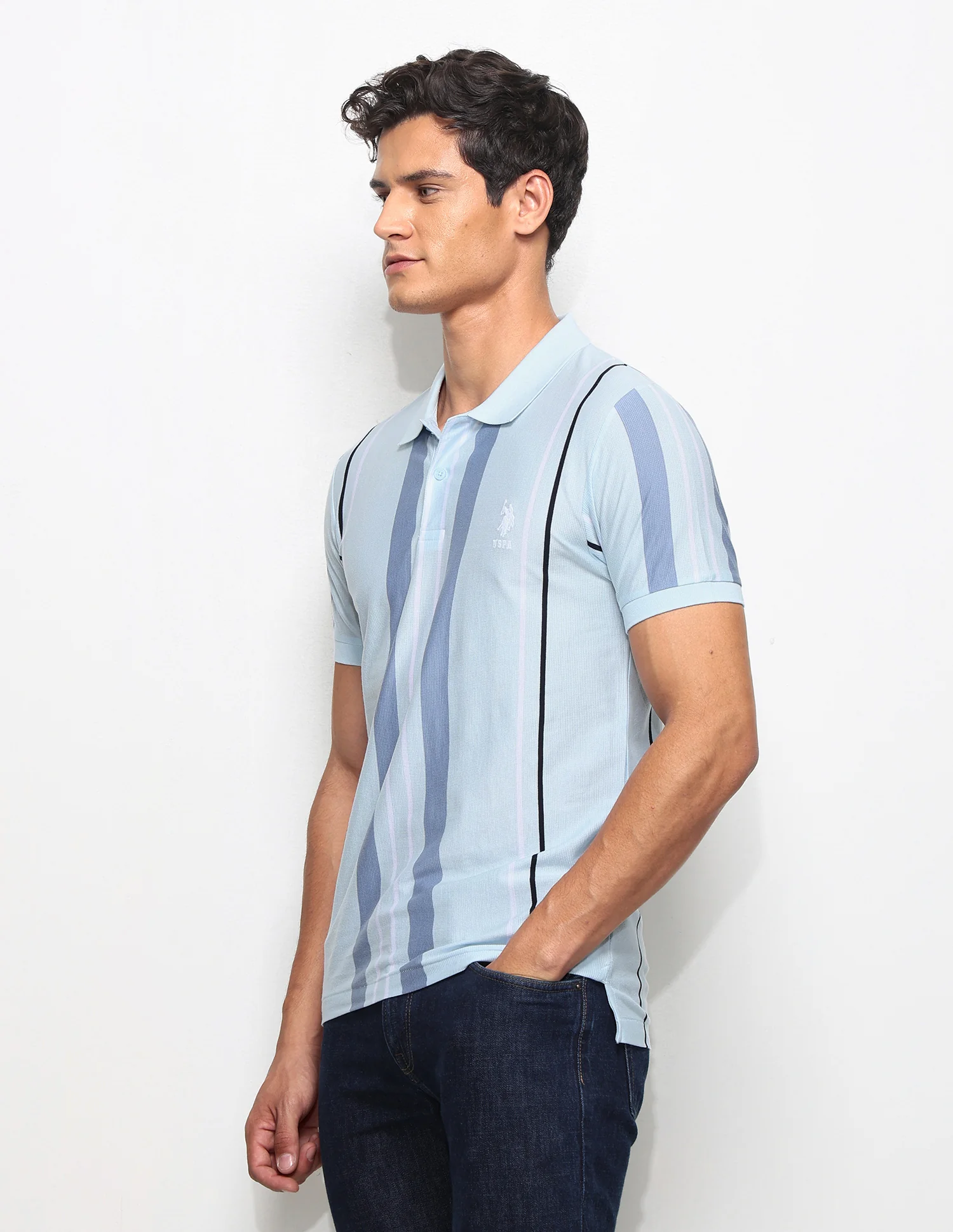 Vertical Striped Slim Fit Polo Shirt - Image 4