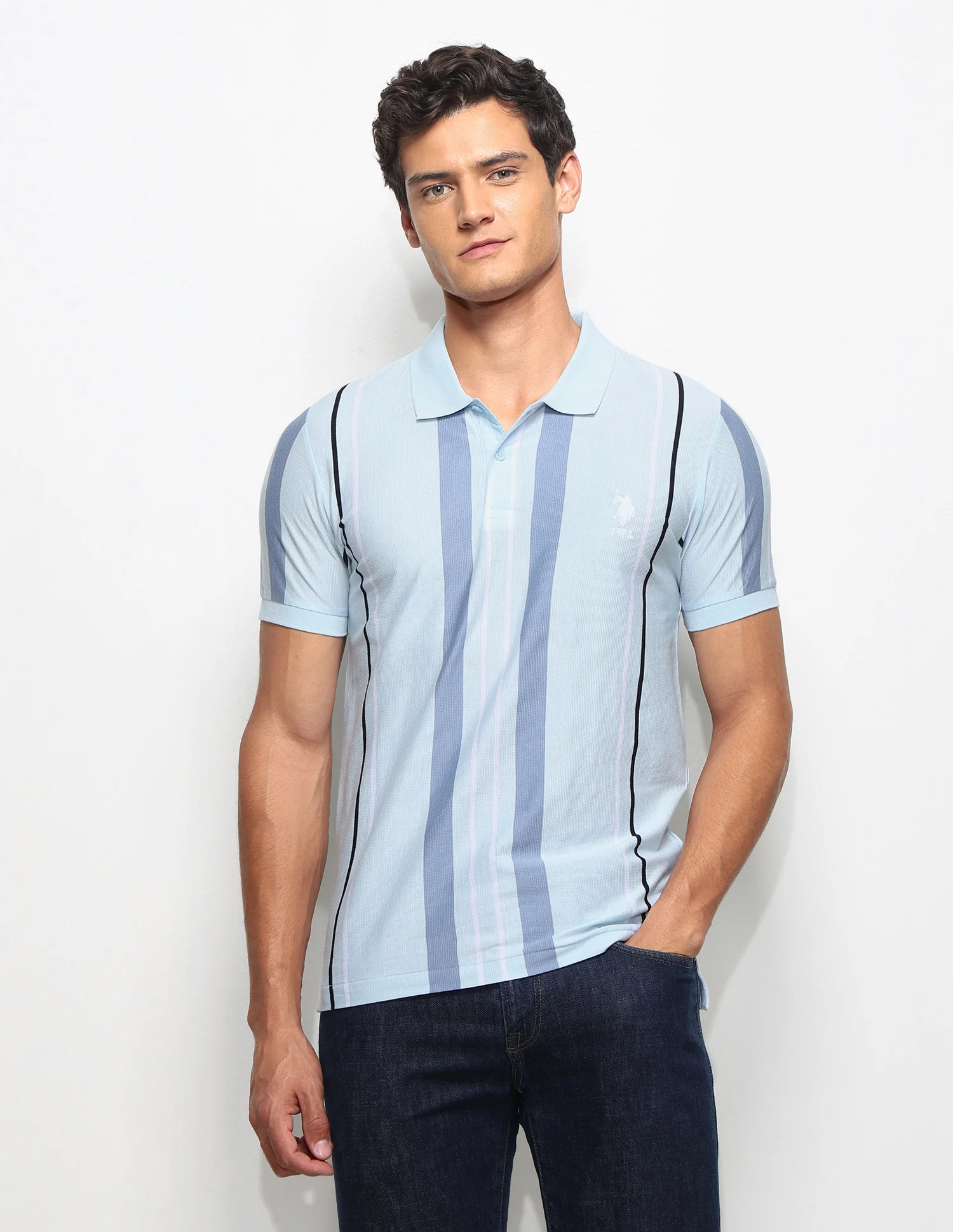 Vertical Striped Slim Fit Polo Shirt - Image 6