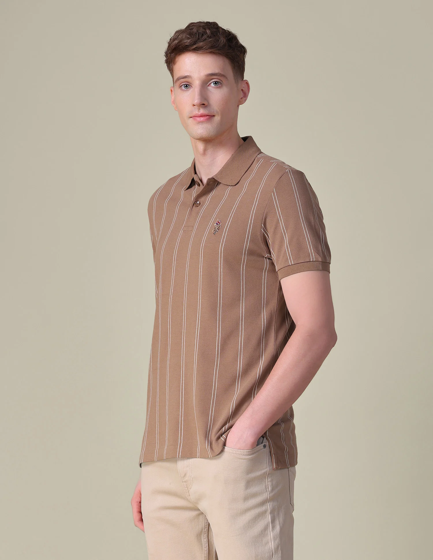Vertical Striped Slim Fit Polo Shirt - Image 4