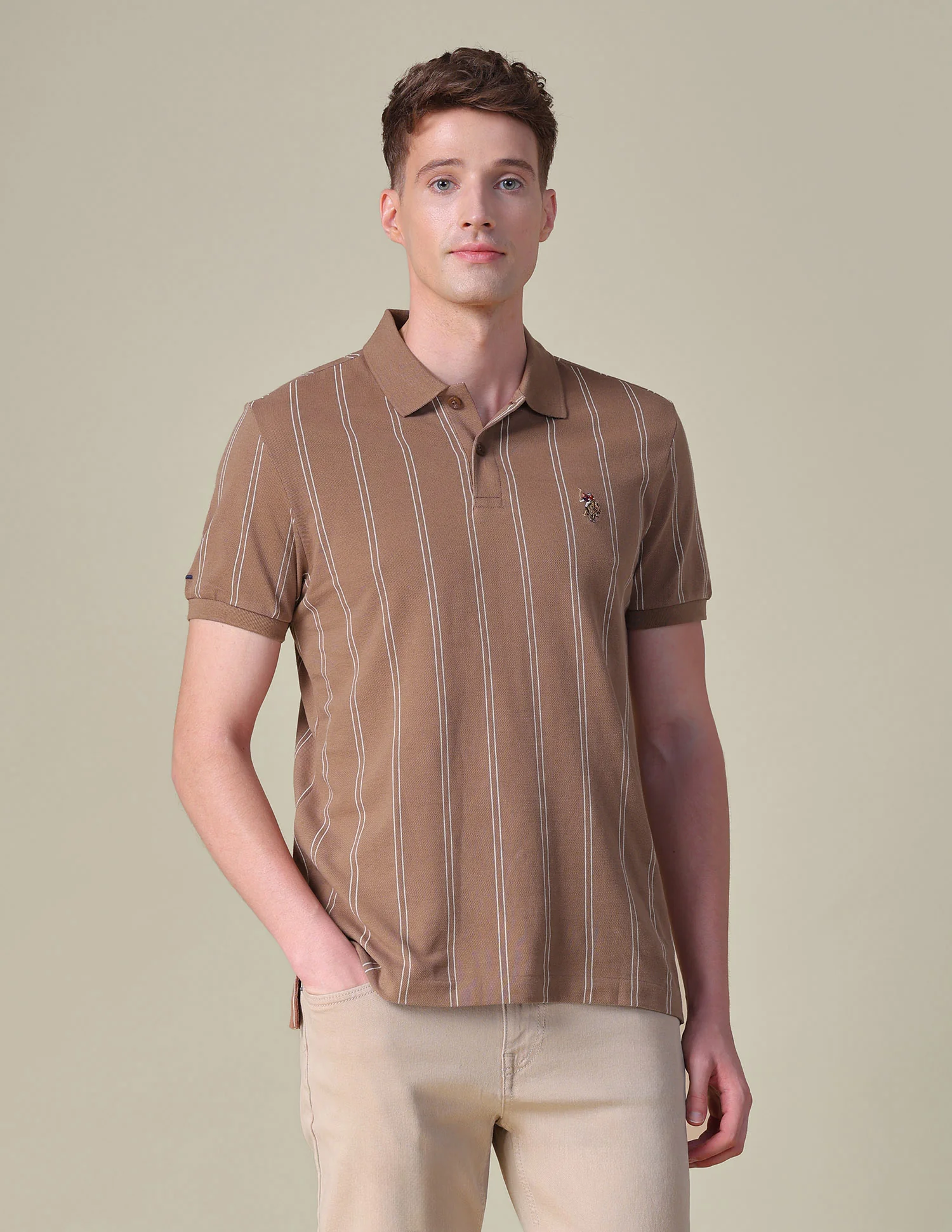 Vertical Striped Slim Fit Polo Shirt - Image 6