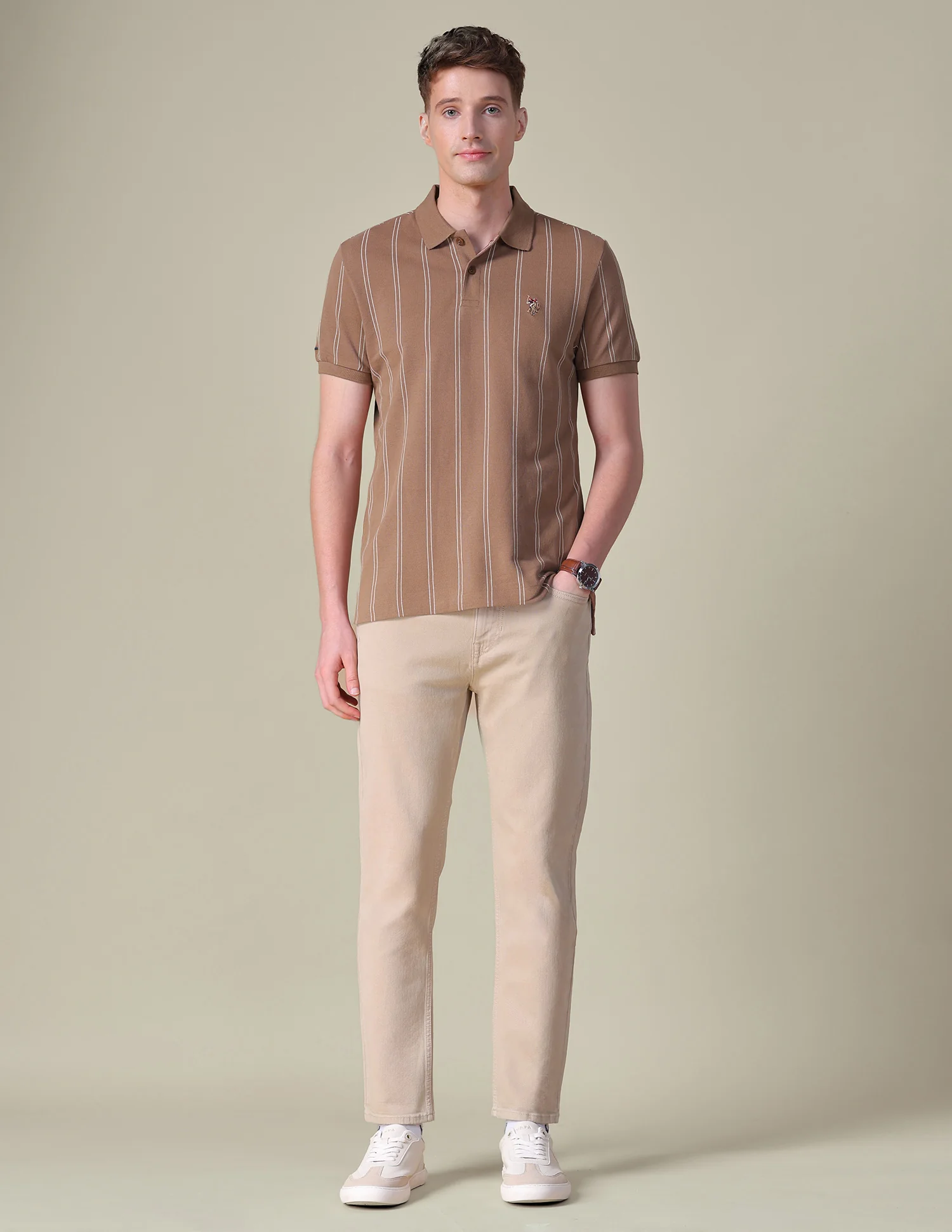 Vertical Striped Slim Fit Polo Shirt - Image 8