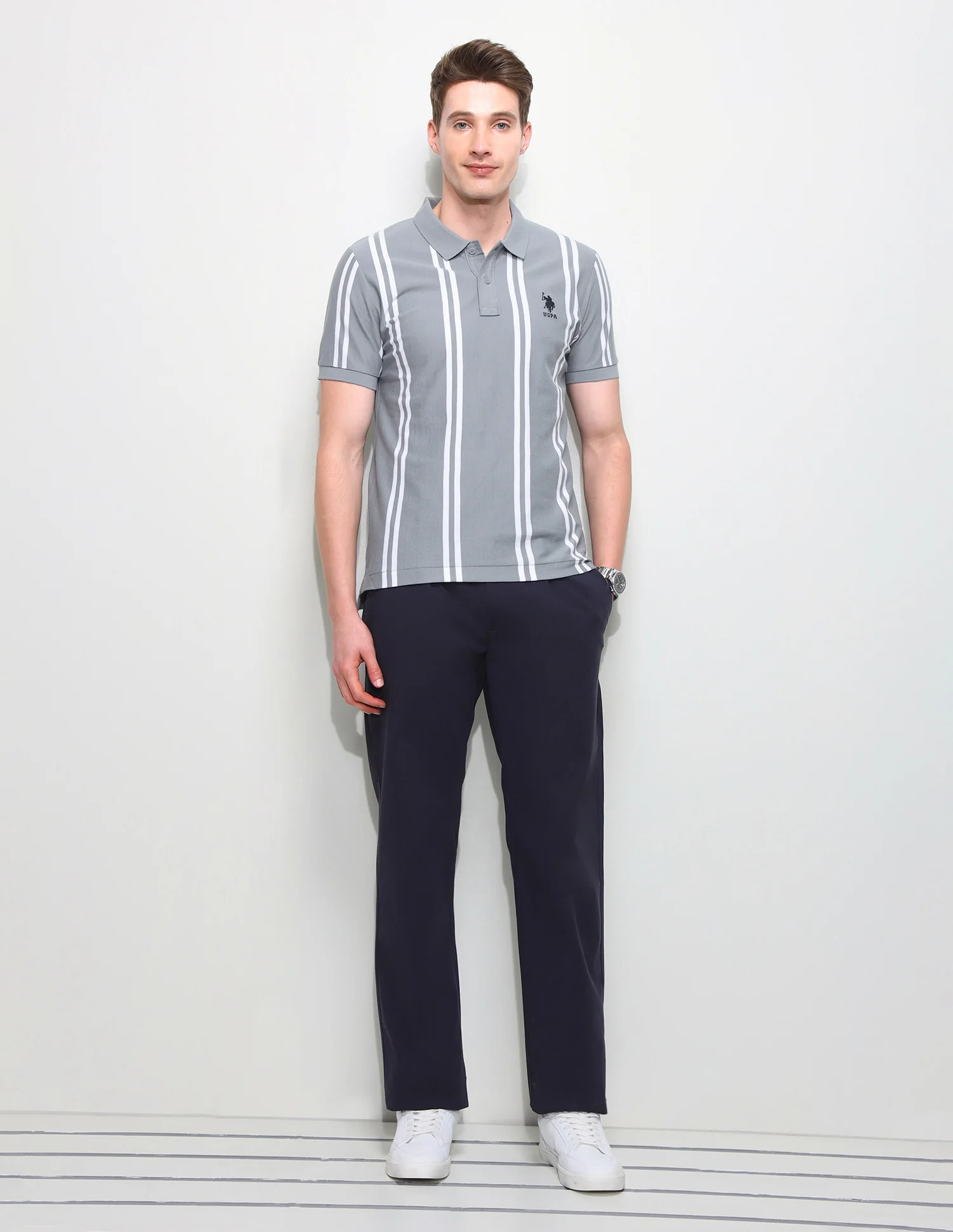 Vertical Striped Slim Fit Polo Shirt - Image 3