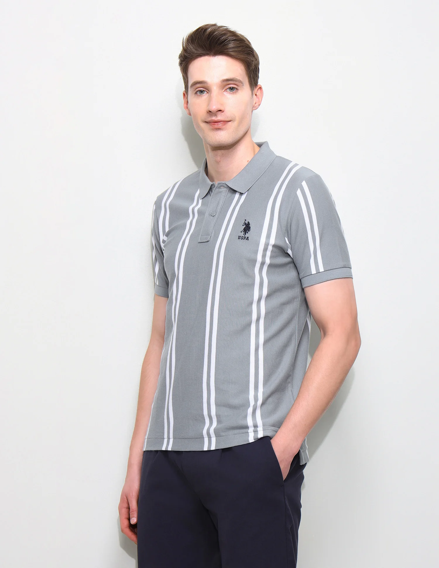 Vertical Striped Slim Fit Polo Shirt - Image 4