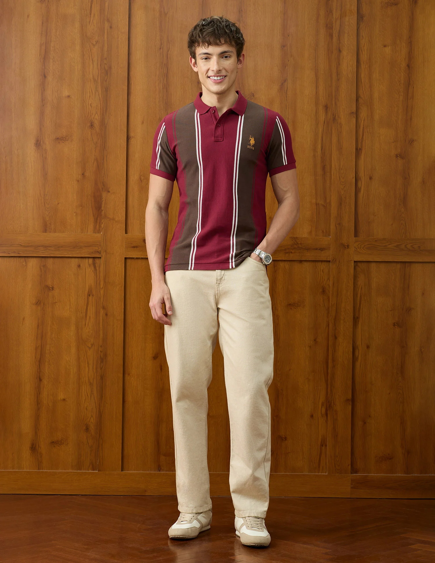 Vertical Striped Slim Fit Polo Shirt - Image 3